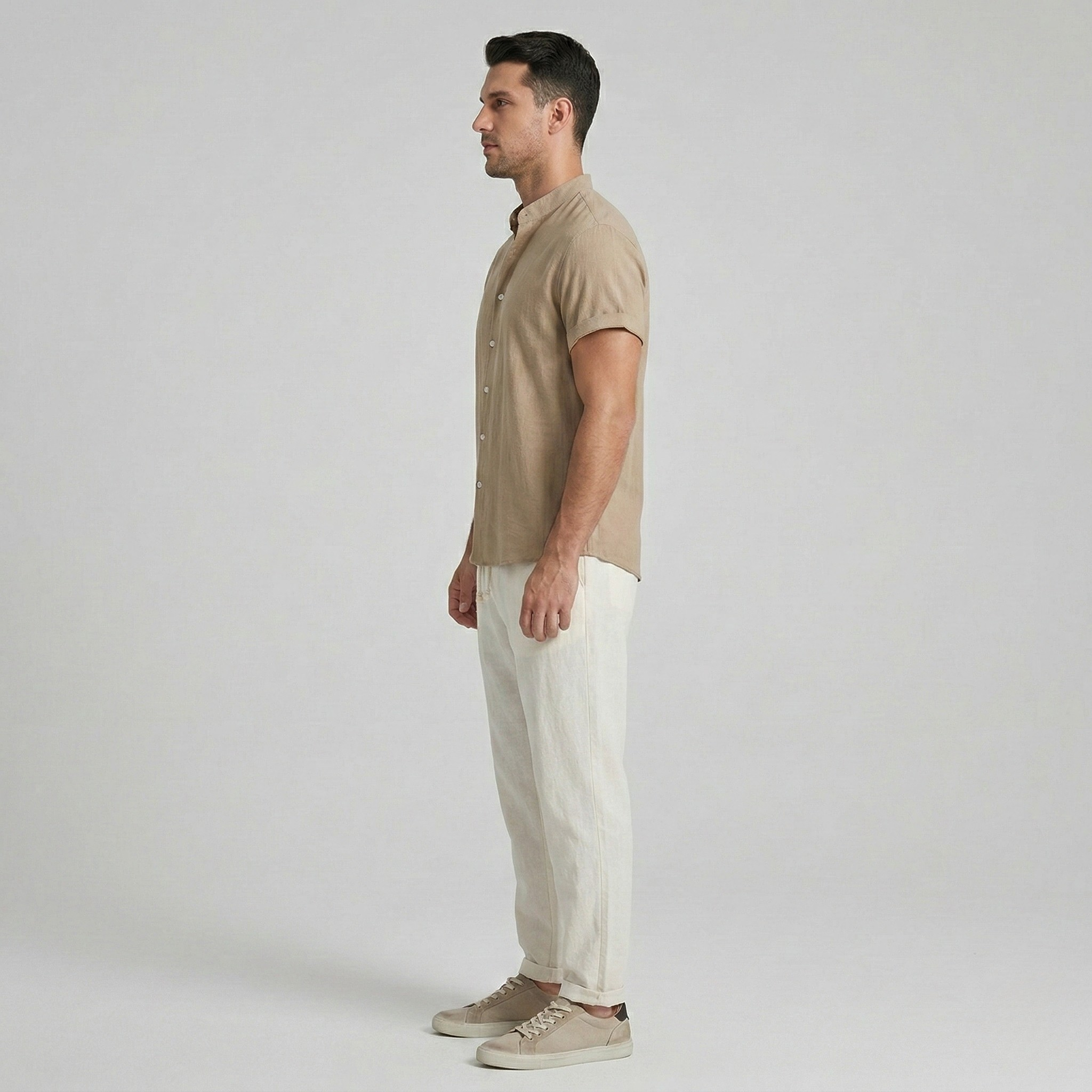 Set pentru bărbați cu cămașă cu mânecă scurtă și pantaloni din bumbac, croială lejeră