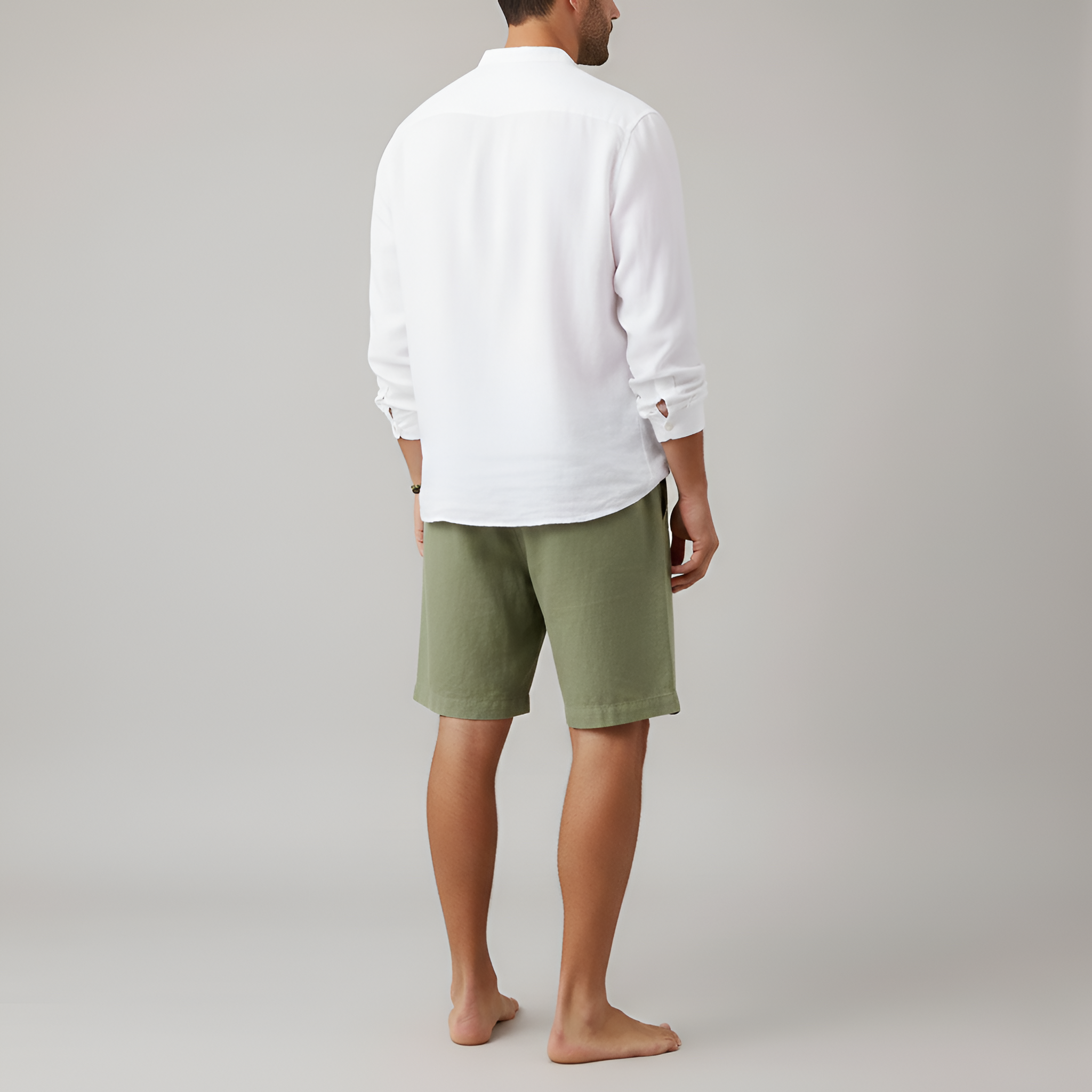 Pantalones cortos de lino para hombre con cintura elástica y cordón para el verano