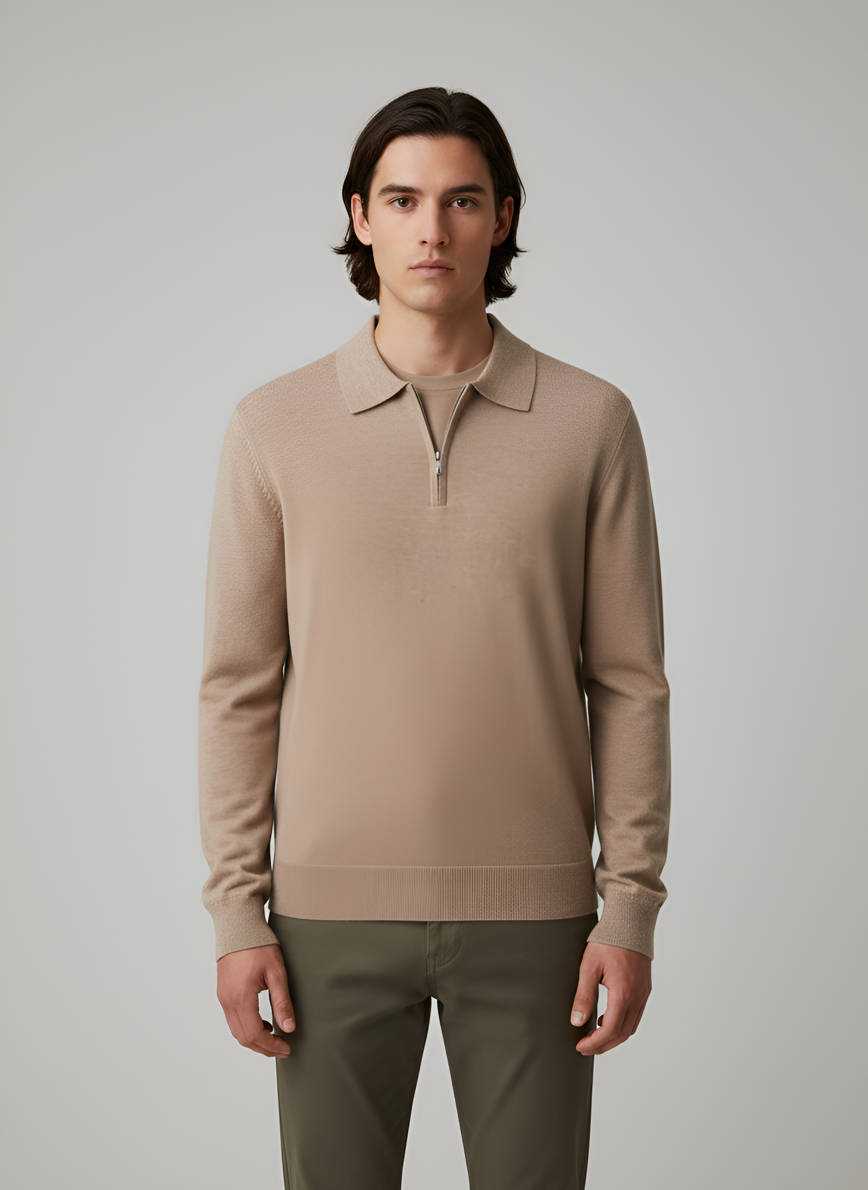 Bellivaro ανδρικό πουλόβερ με φερμουάρ μέχρι τη μέση από μαλλί