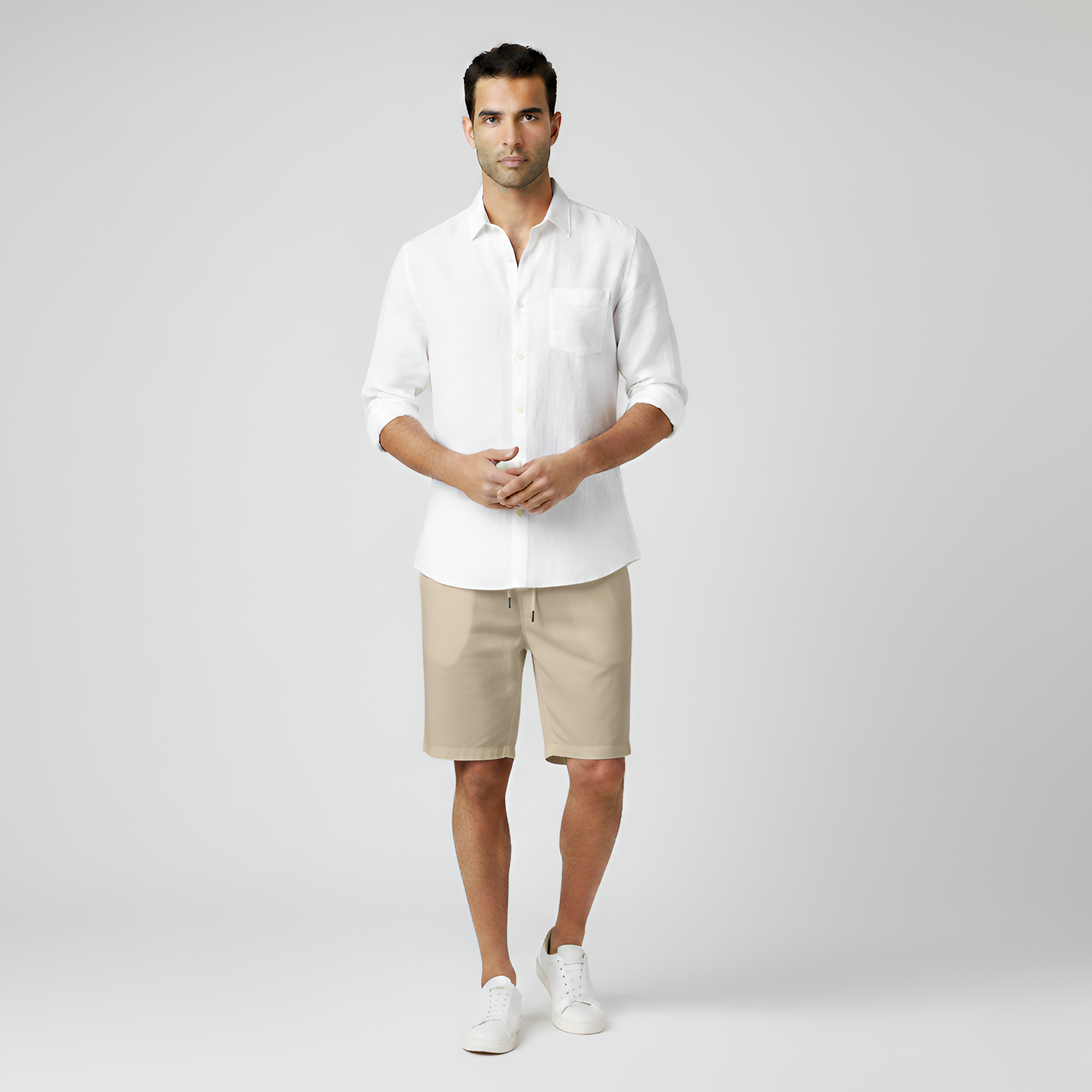 Pantalones cortos de lino para hombre con cintura elástica y cordón en calidad ligera