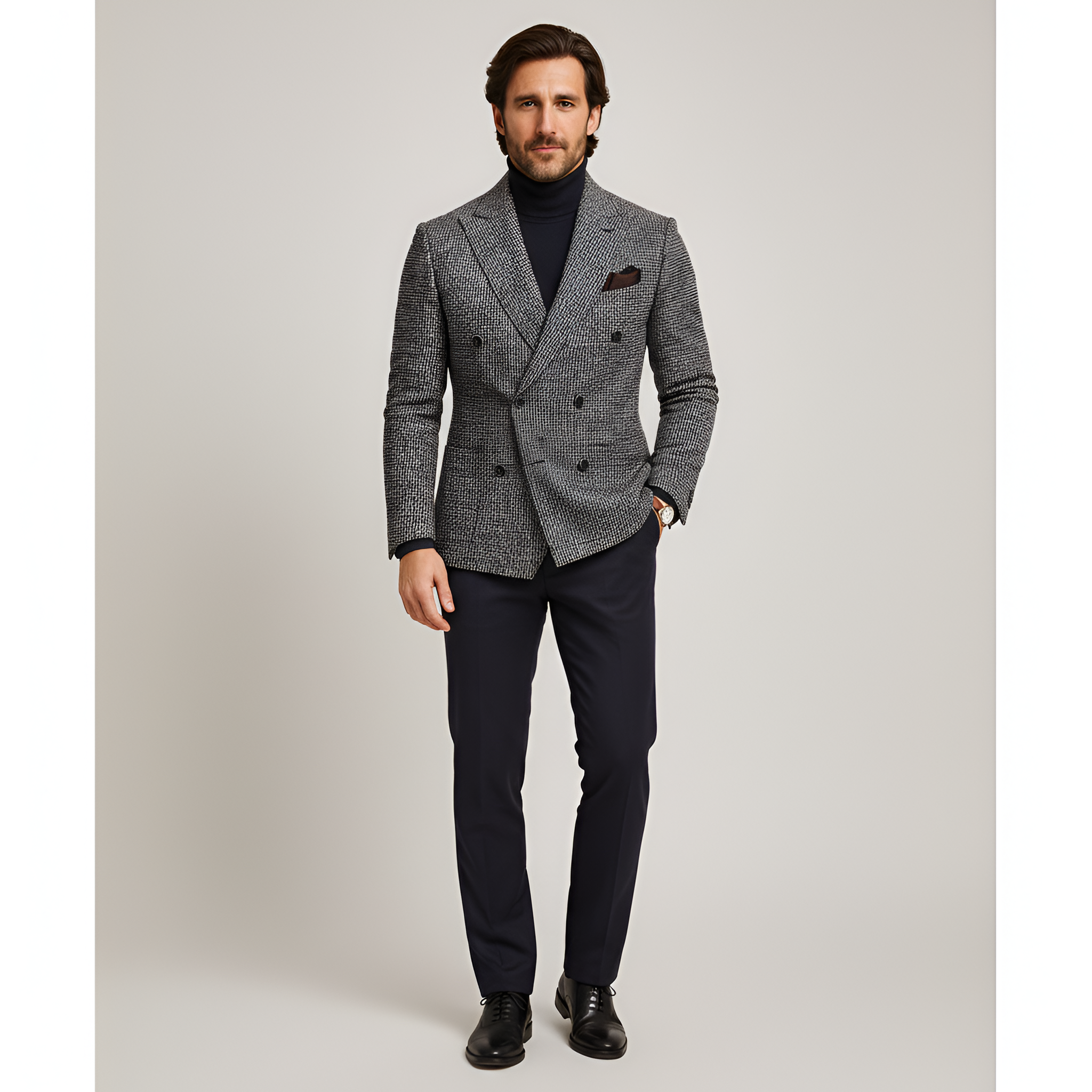 Bellivaro férfi kétsoros gyapjúkeverék blézer szabott fazonnal