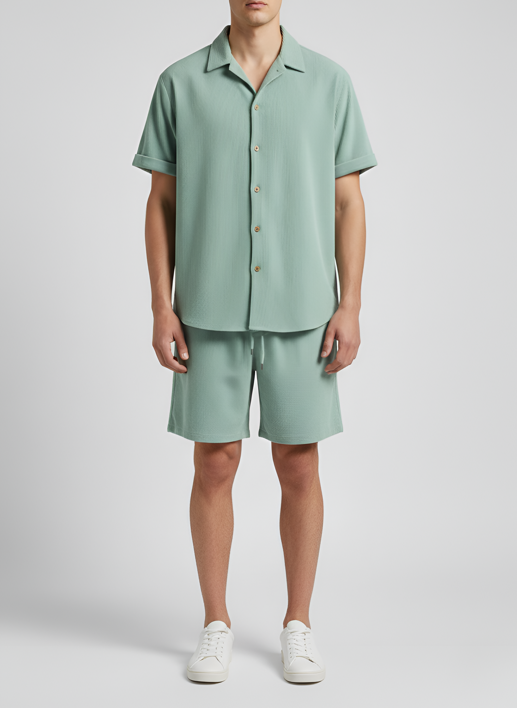 Conjunto de verano para hombre en algodón – camisa de manga corta y pantalones cortos con textura