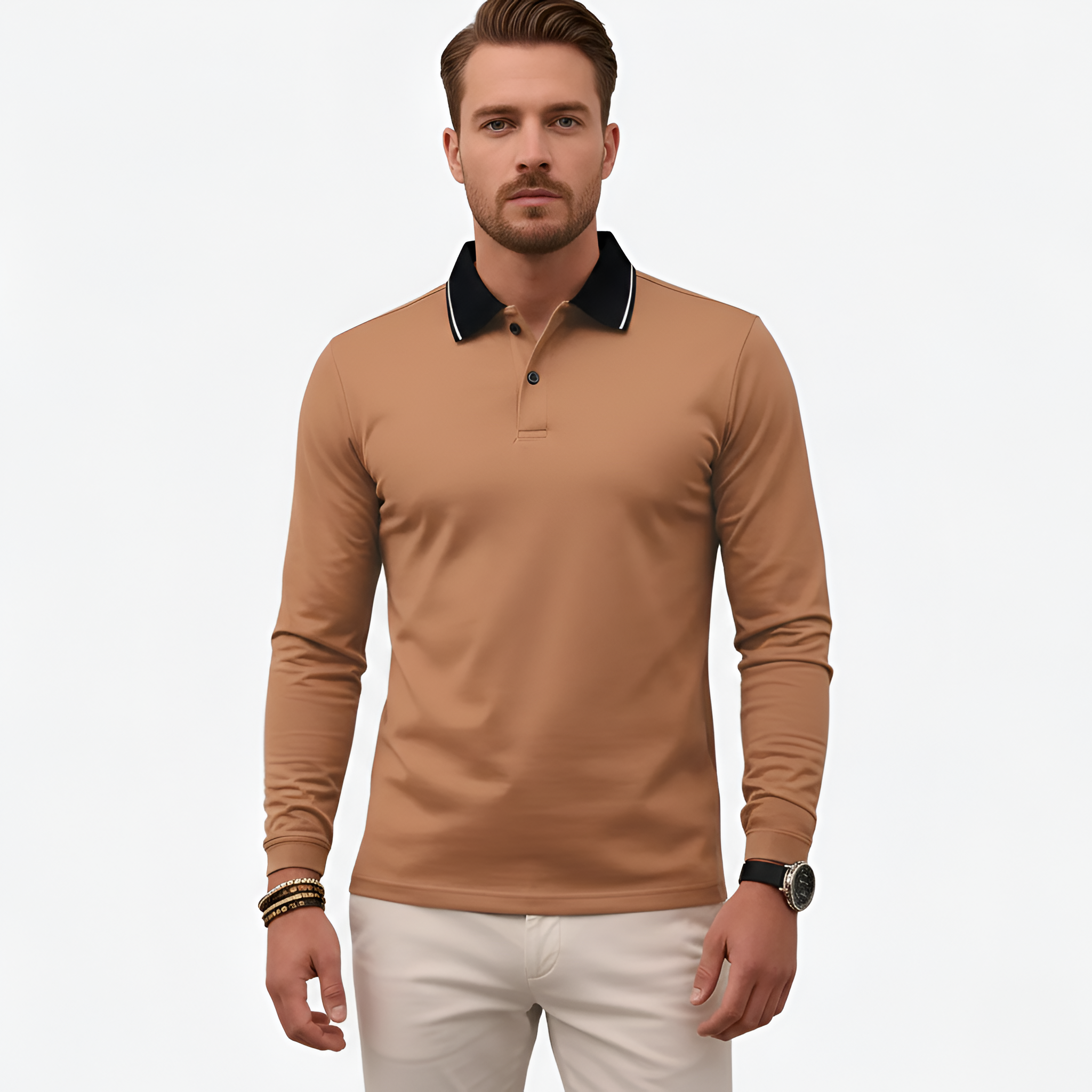 Polo para hombre con mangas largas y ajuste entallado en algodón
