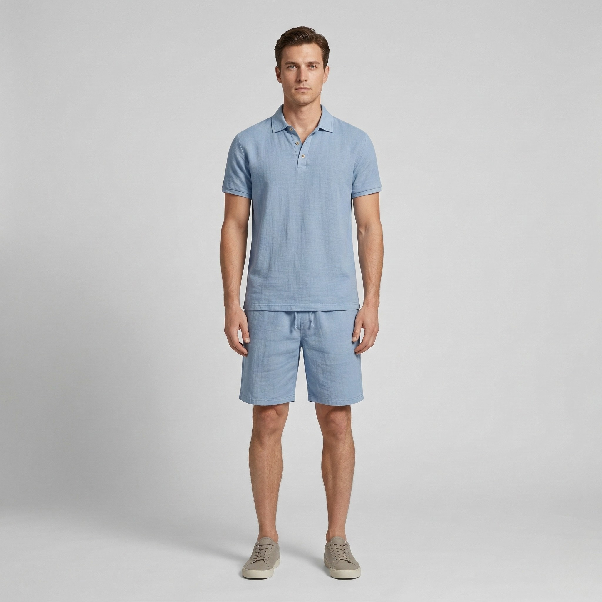 Pánsky letný set s polokošeľou a šortkami z bavlny, pohodlný voľnočasový set pre mužov