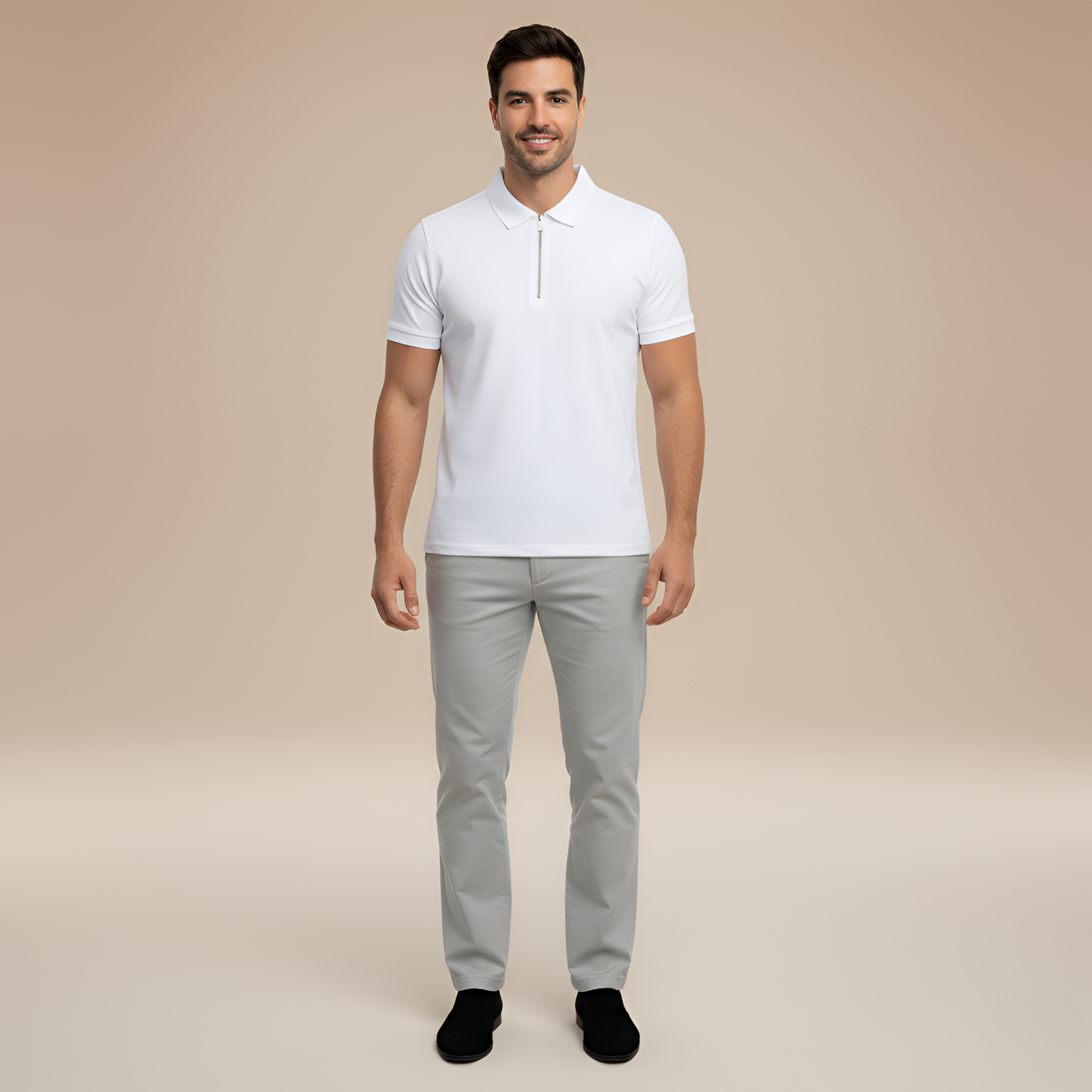 Tricou polo bărbătesc cu fermoar pentru uz zilnic