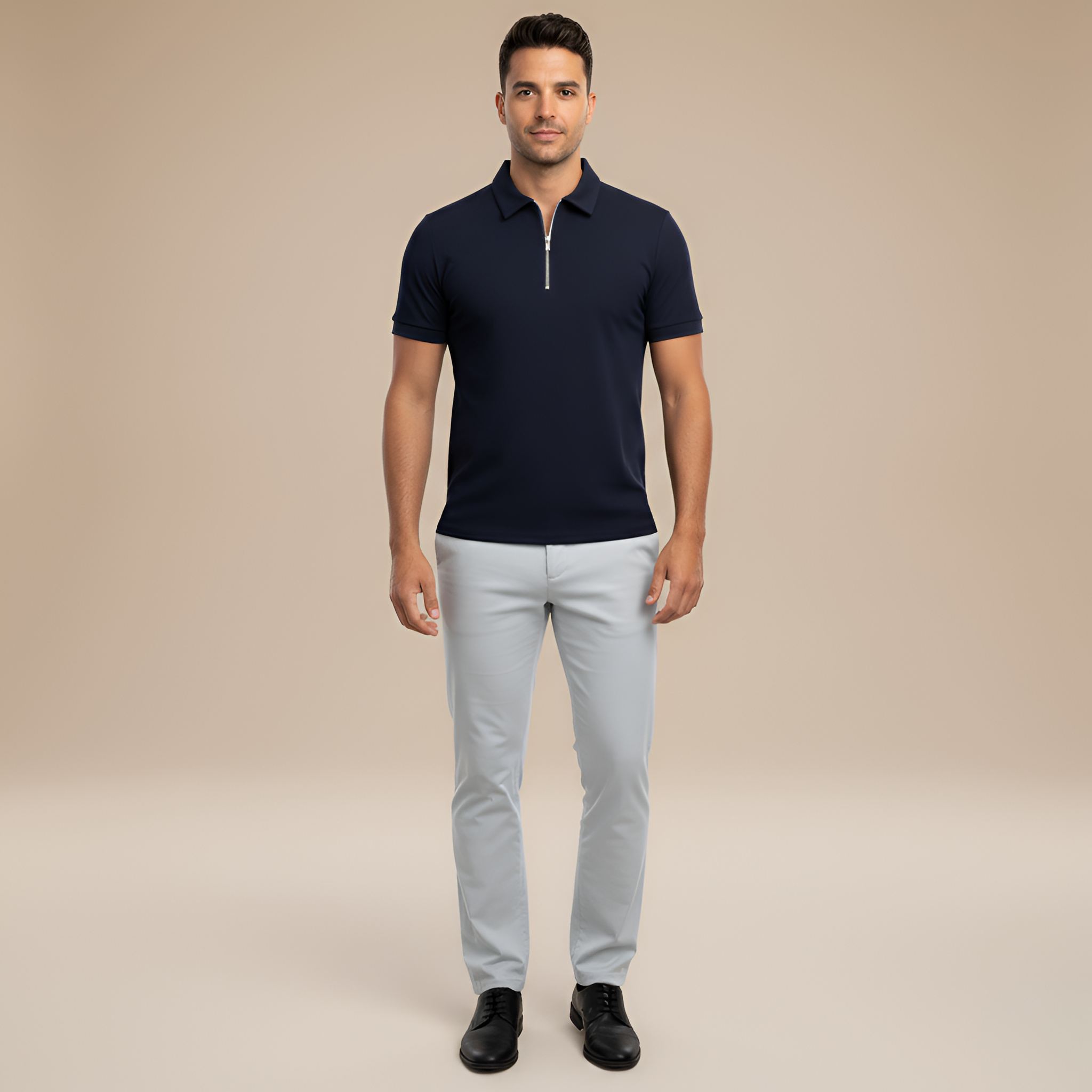 Tricou polo bărbătesc cu fermoar pentru uz zilnic