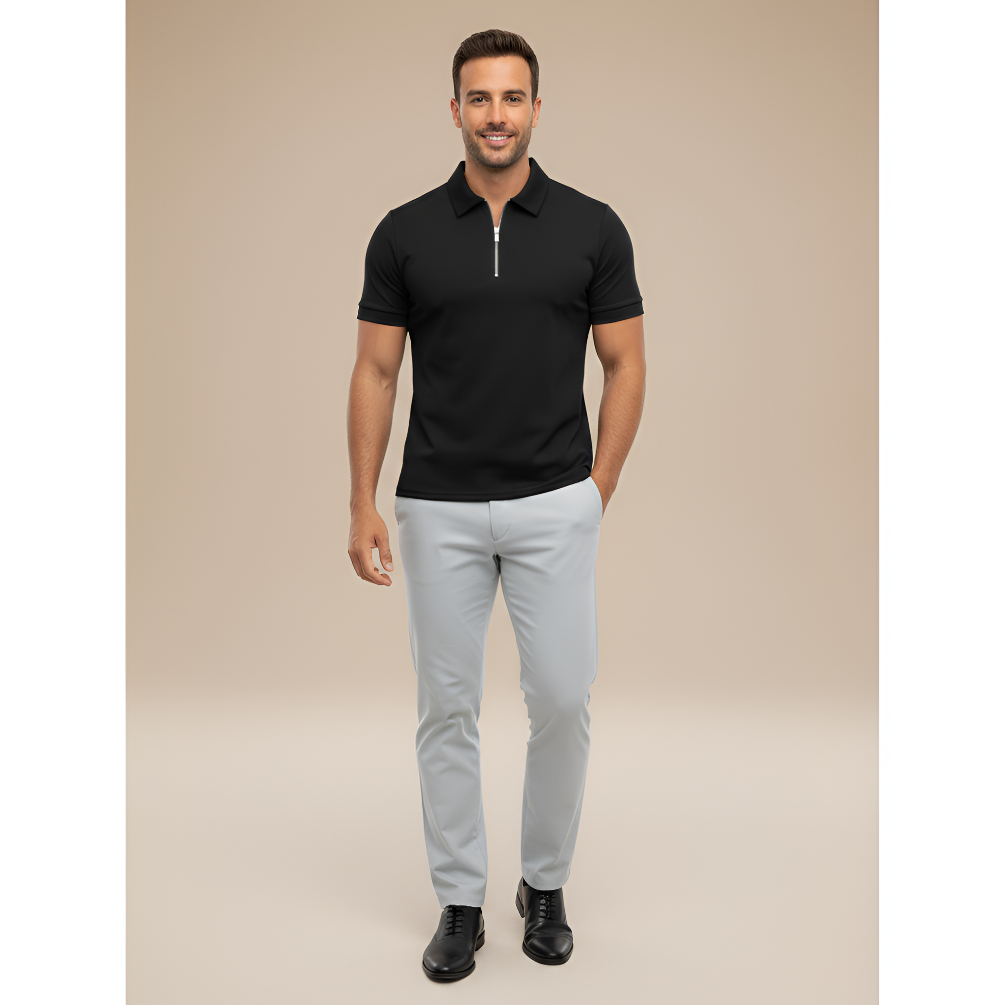 Tricou polo bărbătesc cu fermoar pentru uz zilnic