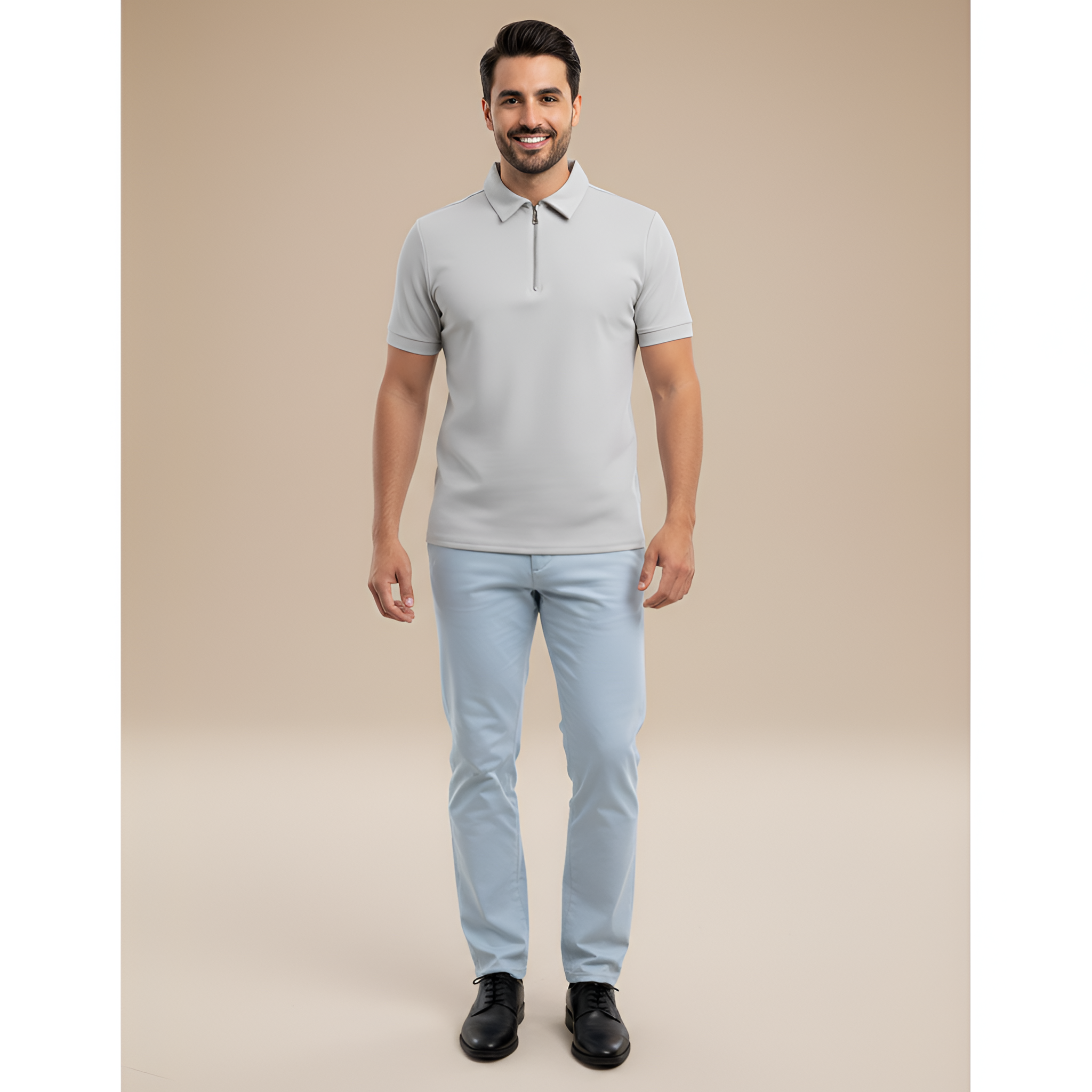 Tricou polo bărbătesc cu fermoar pentru uz zilnic