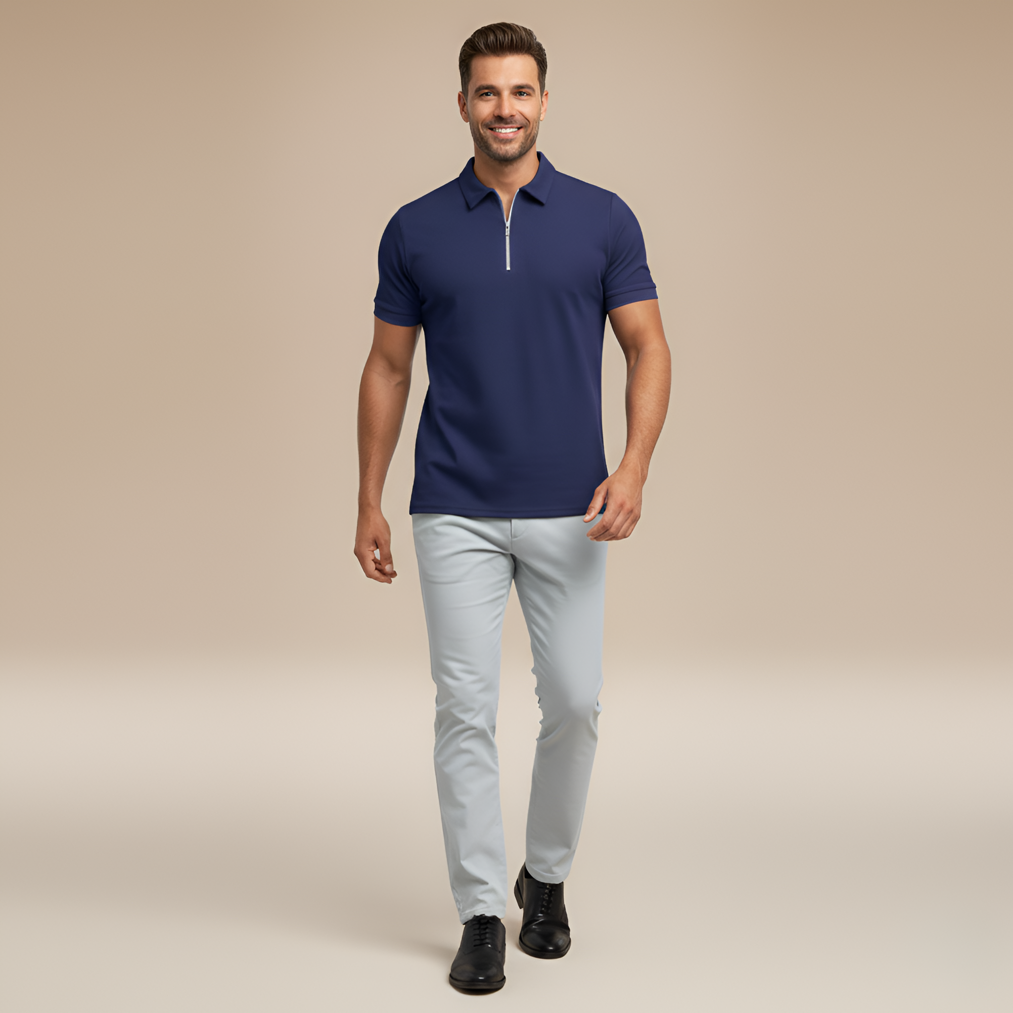 Tricou polo bărbătesc cu fermoar pentru uz zilnic