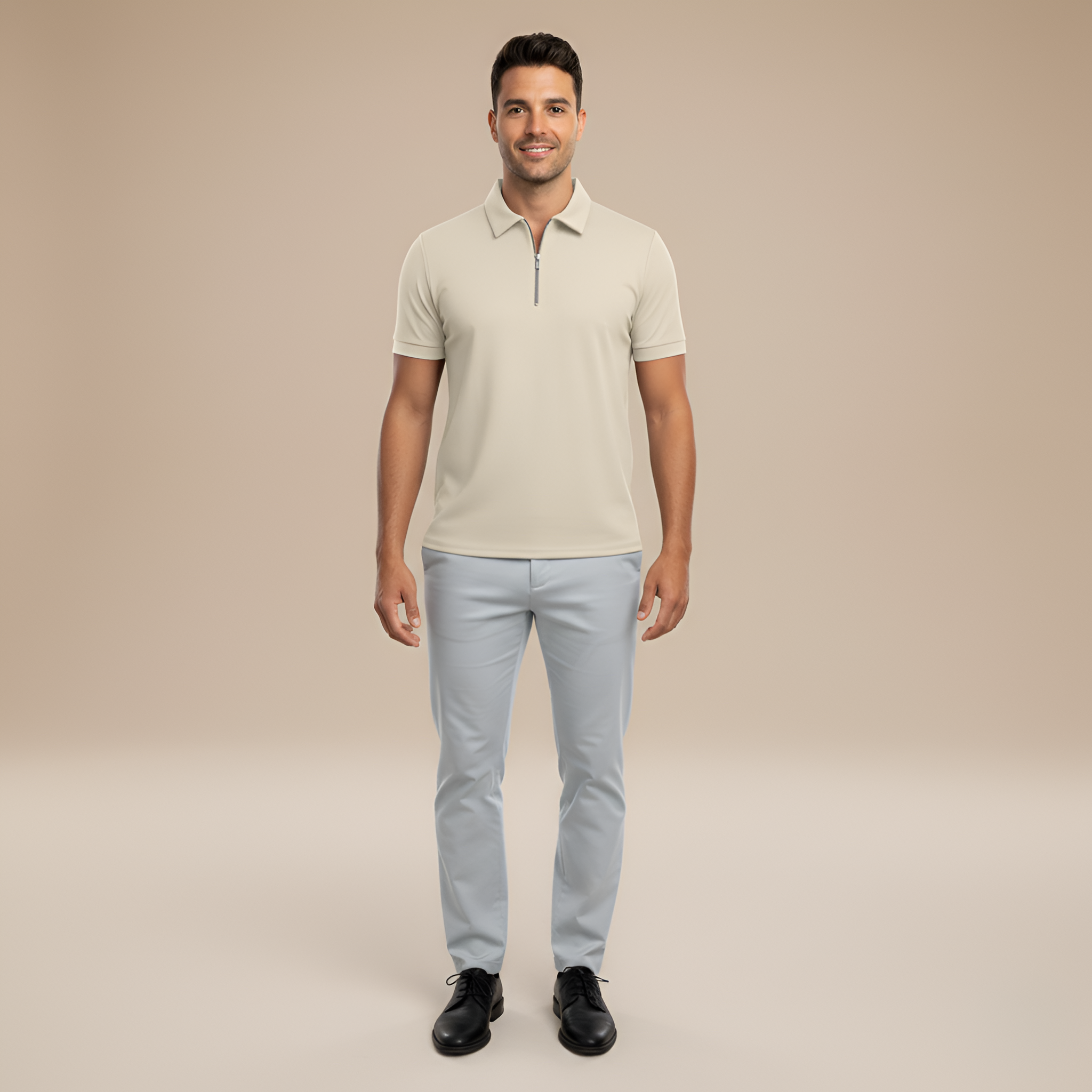 Tricou polo bărbătesc cu fermoar pentru uz zilnic