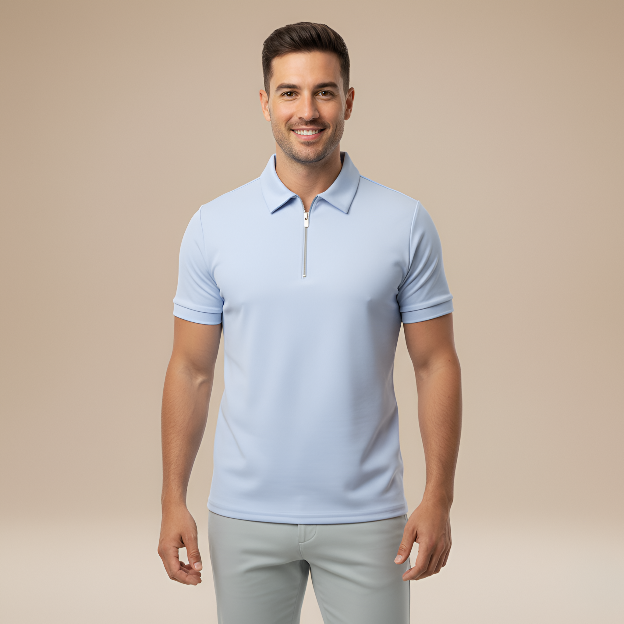 Tricou polo bărbătesc cu fermoar pentru uz zilnic