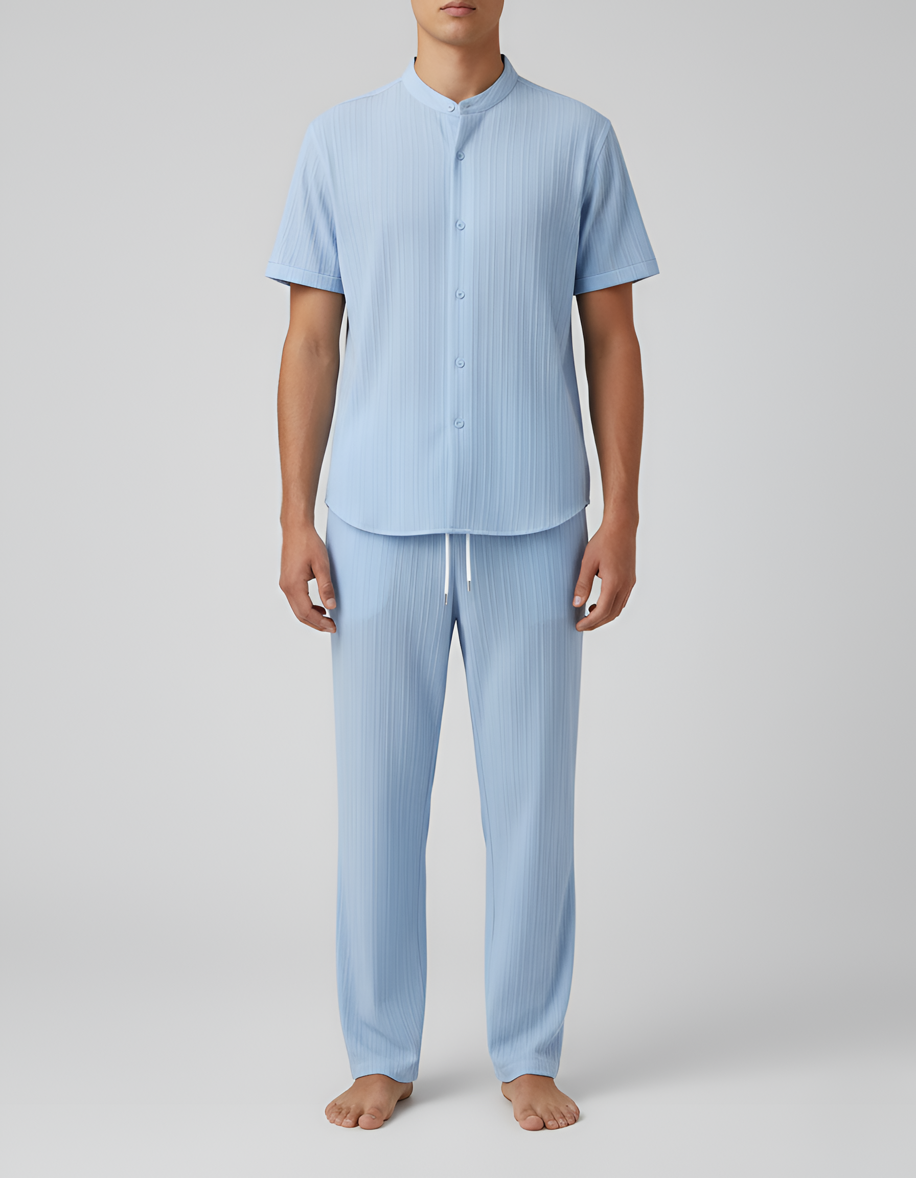 Pánsky letný set s krátkym rukávom košele a nohavíc z bavlnenej zmesi