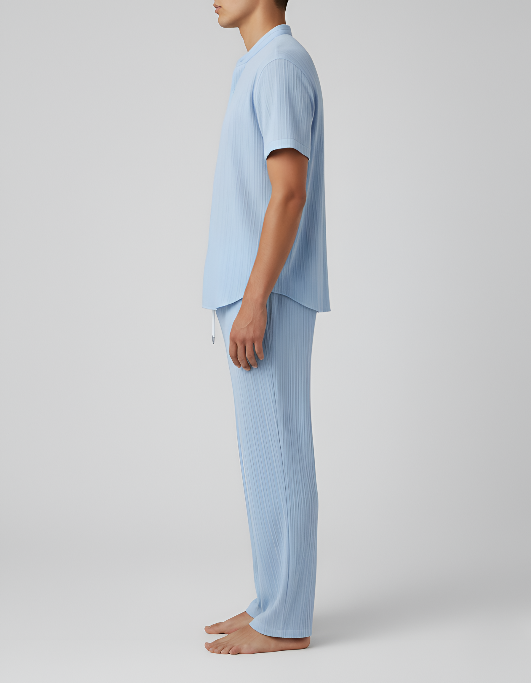 Pánsky letný set s krátkym rukávom košele a nohavíc z bavlnenej zmesi