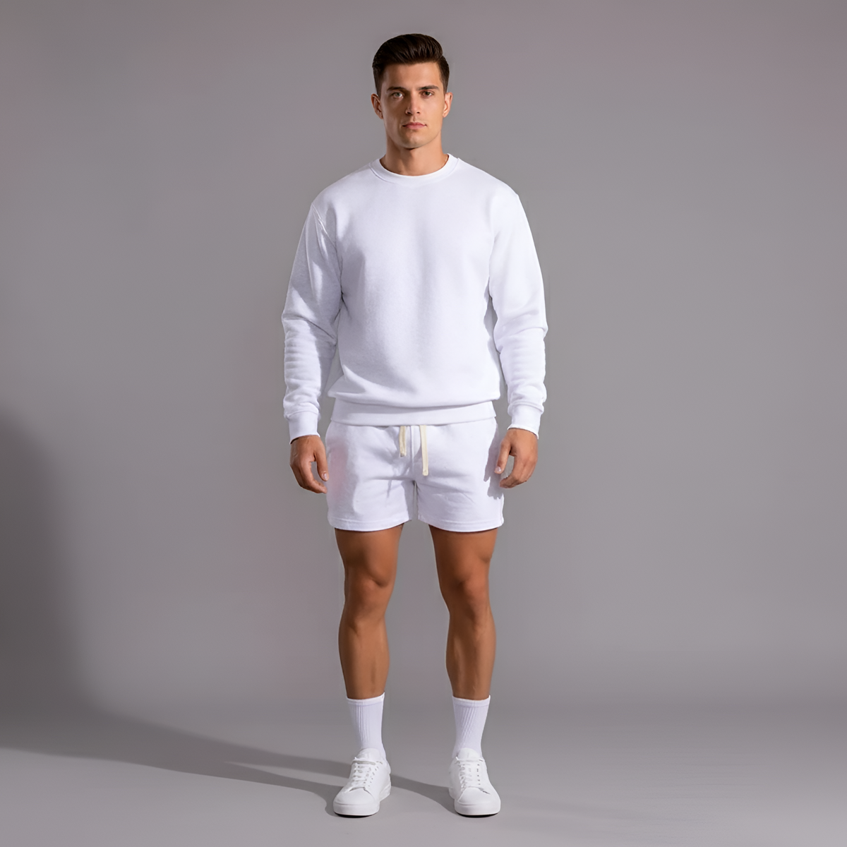 Men's cotton shorts with elastic waist and drawstring, casual summer shorts