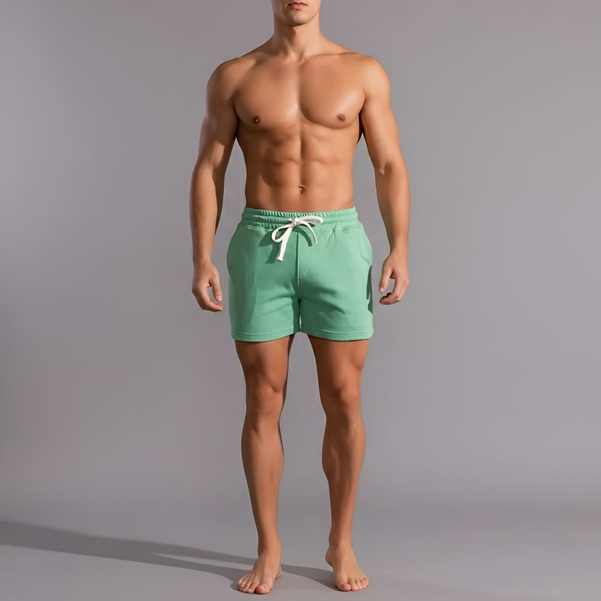 Men's cotton shorts with elastic waist and drawstring, casual summer shorts
