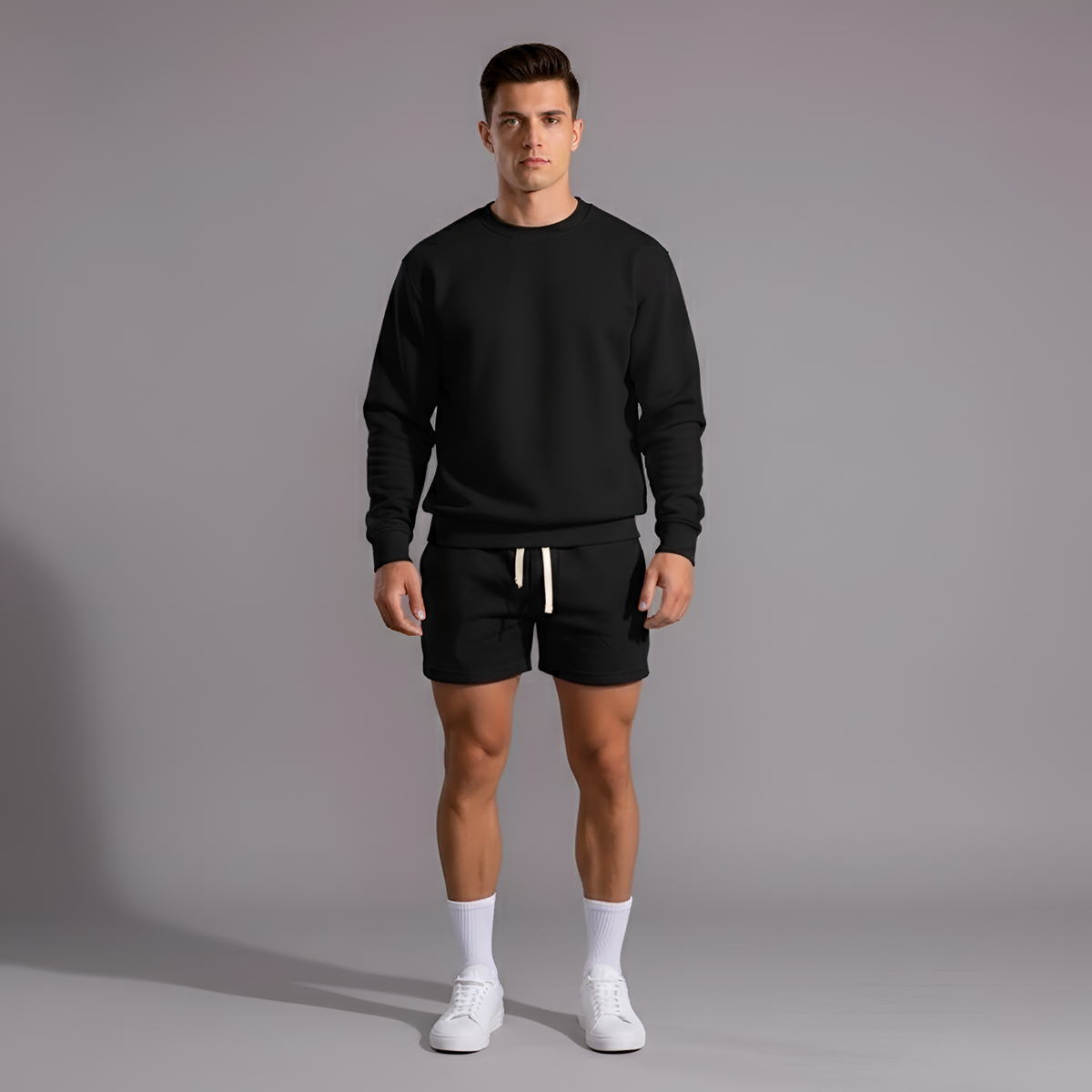 Men's cotton shorts with elastic waist and drawstring, casual summer shorts