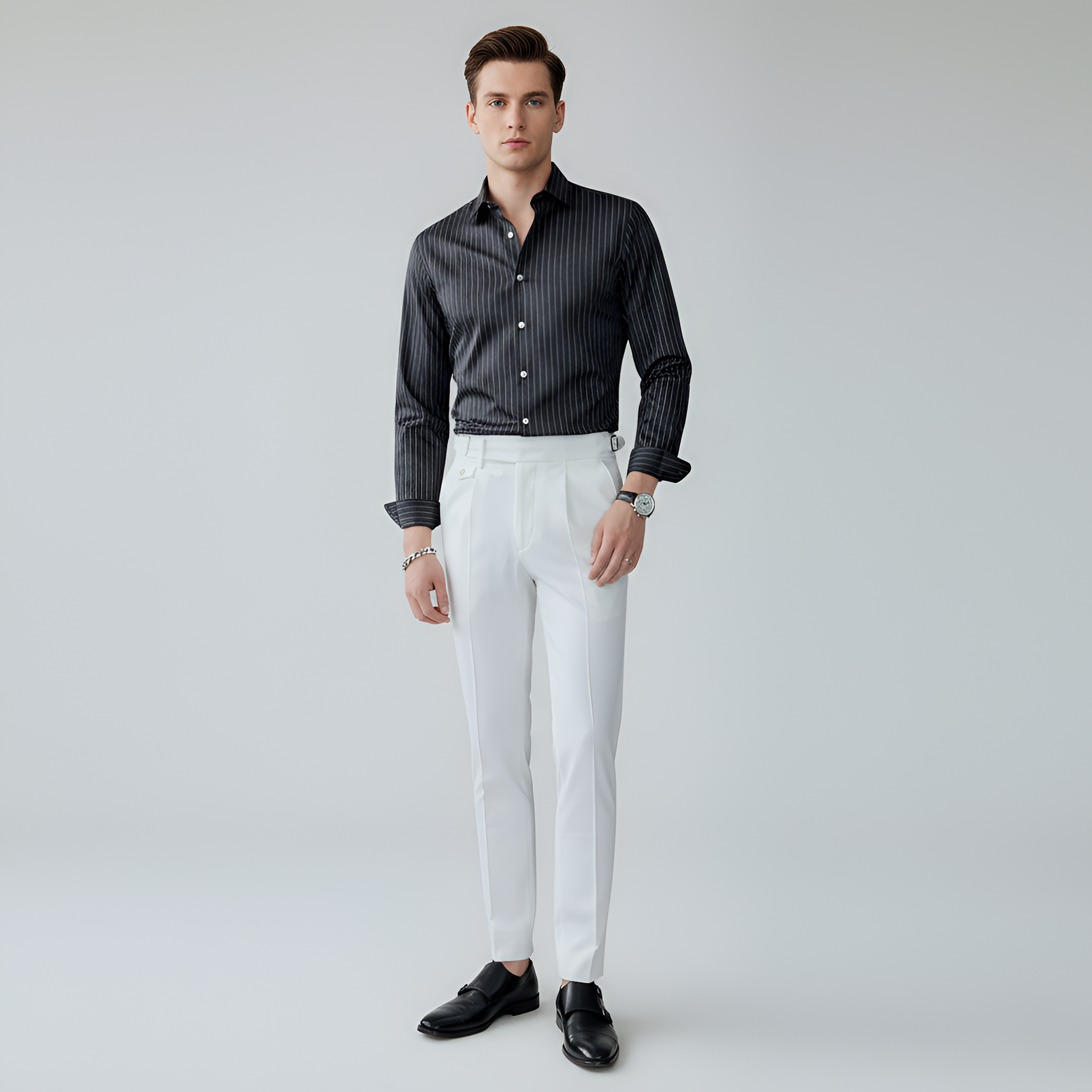 Pánske elegantné nohavice slim fit s plisovaním a elastickým strihom
