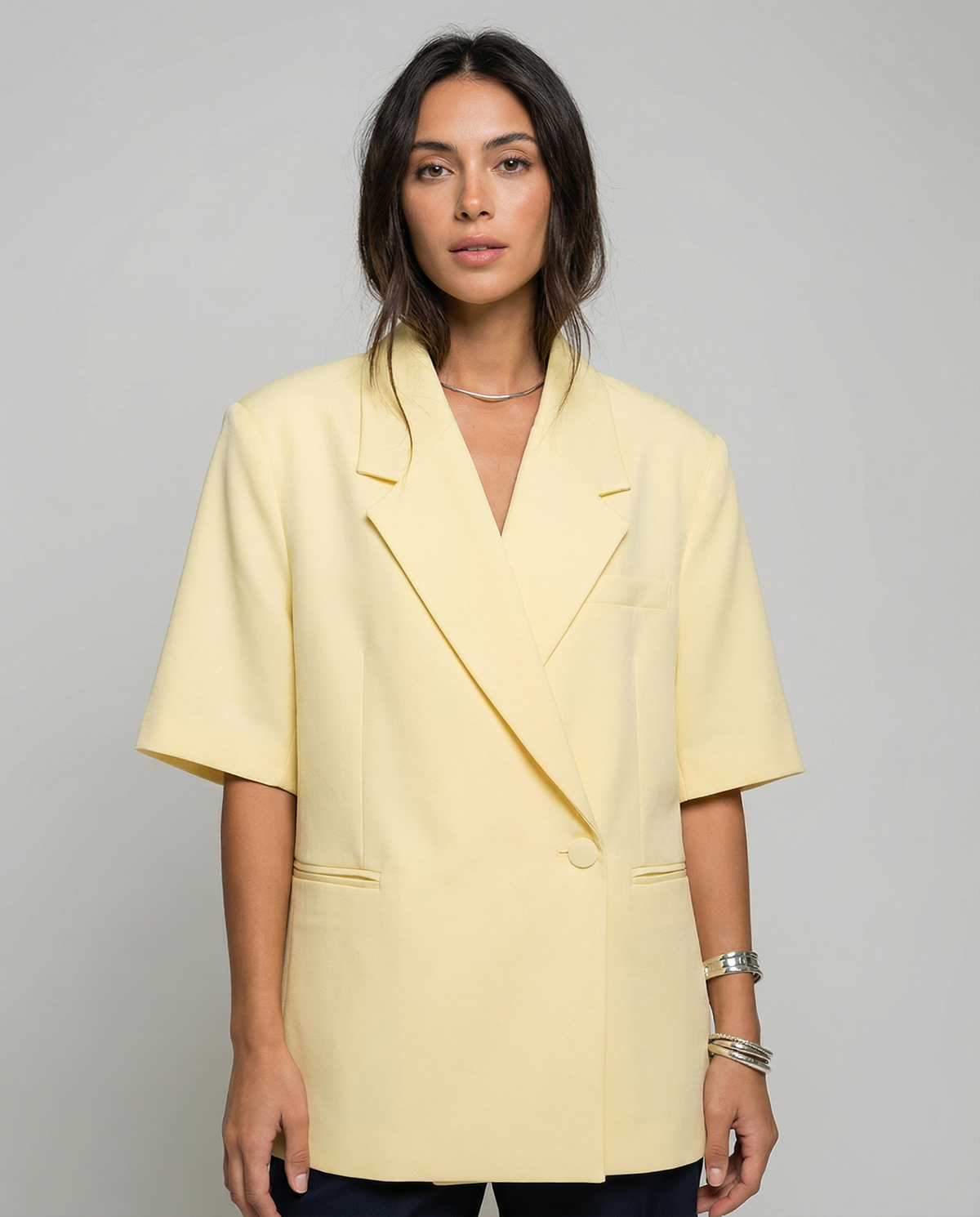 Oversized Uldblazer til Kvinder med Korte Ærmer