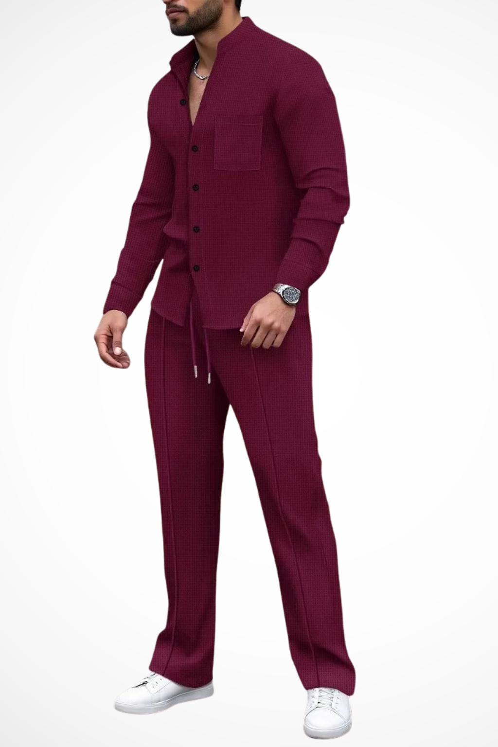 Barrington | Textured Button-Down Shirt and Pants 2-Piece Set for Men