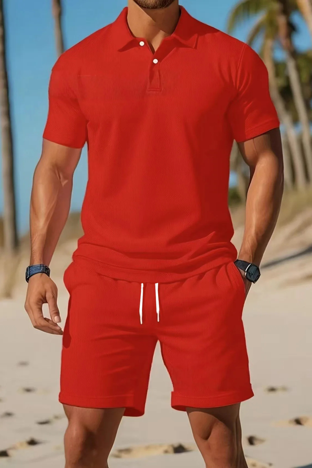 Dexter | Pánská polokošile s krátkým rukávem a šortky se šňůrkou, letní outfit set