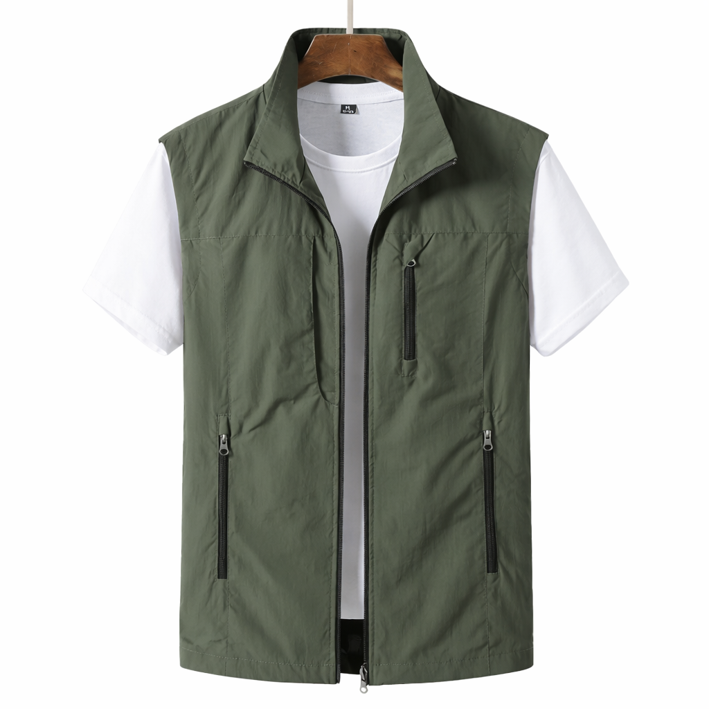 Herre Let Gilet Zip Front Utility Vest Casual Lag