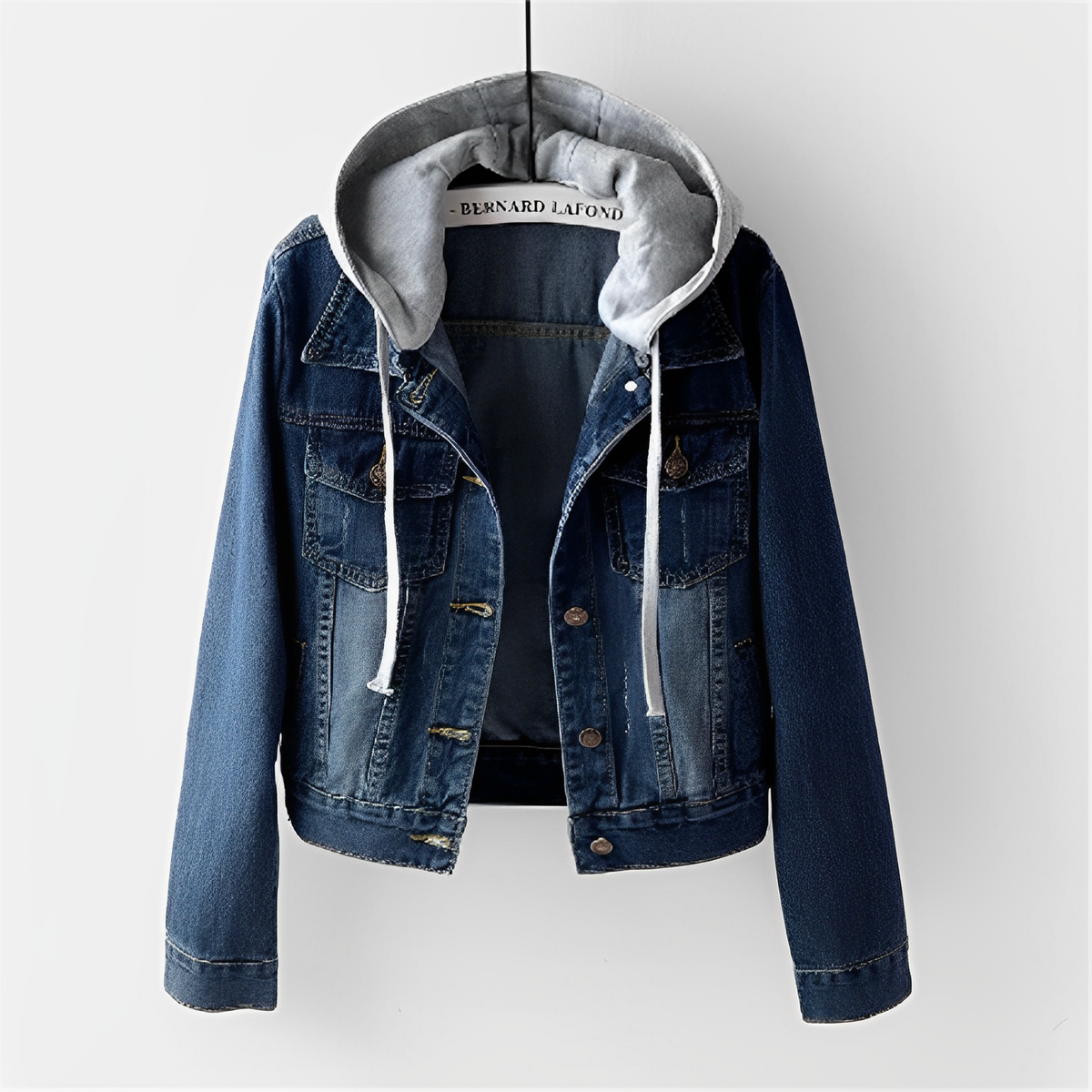 Denim Jacket with Long Sleeves and Detachable Hood