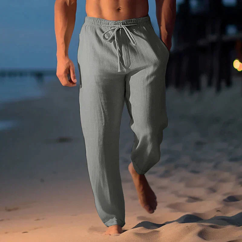 Zomerbroek voor Heren – Luchtige Linnen Look Broek met Trekkoord | Comfortabele Casual Strandbroek voor Vakantie & Dagelijks Gebruik
