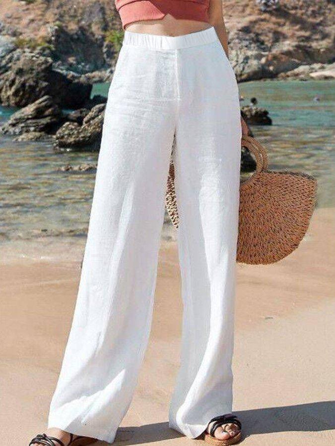 Pantalones de mujer con piernas anchas y cintura elástica