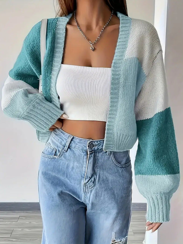 Cropped Colour Block Cardigan til Kvinder