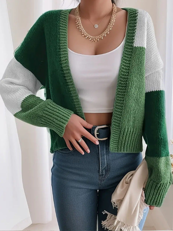 Cropped Colour Block Cardigan til Kvinder