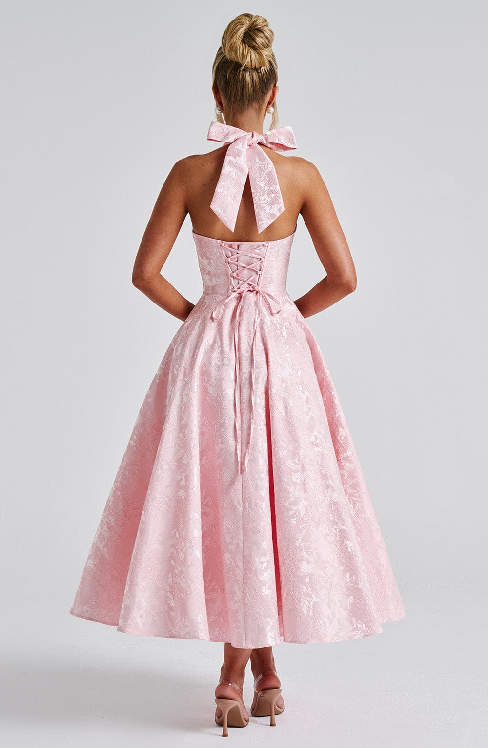 Women’s Wedding Guest Elegant Flared Halter Neck Midi Dress