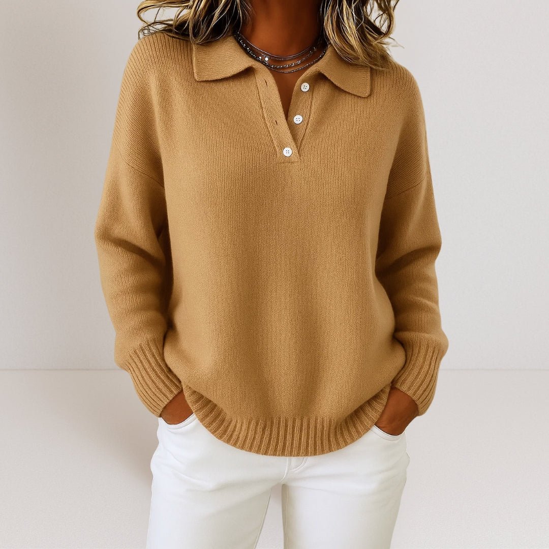Strikket Polosweater til Kvinder med Knaplukning