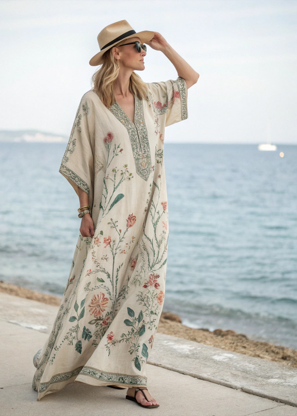 Blomstret Kaftan Maxi Kjole til Damer