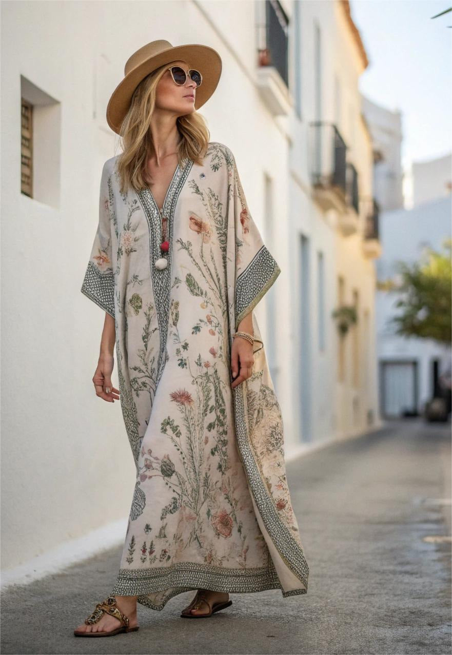 Blomstret Kaftan Maxi Kjole til Damer