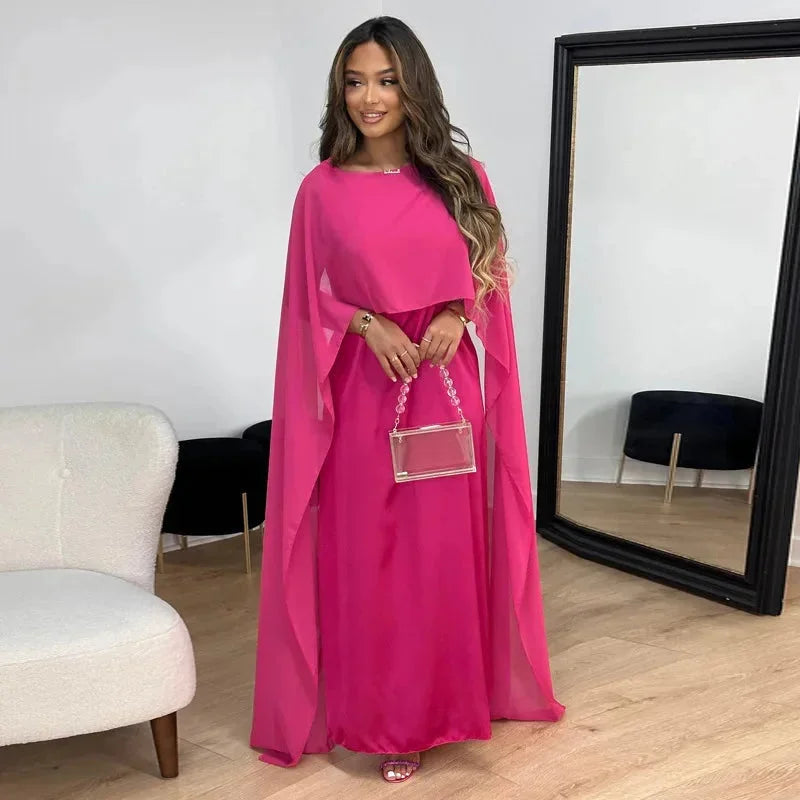 Robe longue élégante cape pour invitée de mariage femme