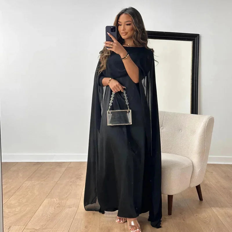 Robe longue élégante cape pour invitée de mariage femme
