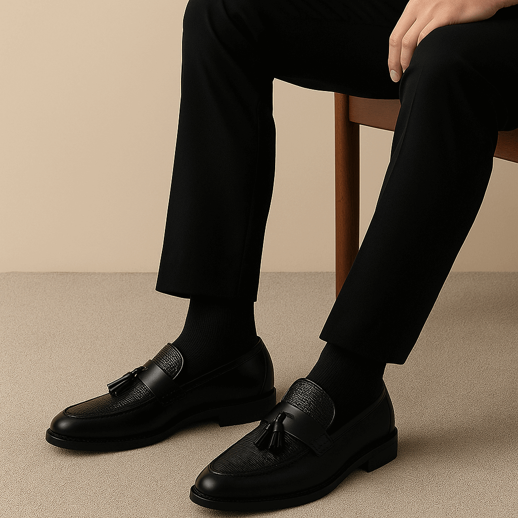 Bellivaro | Mocassins à enfiler pour homme avec pampilles | Empiècement tissé sur le devant