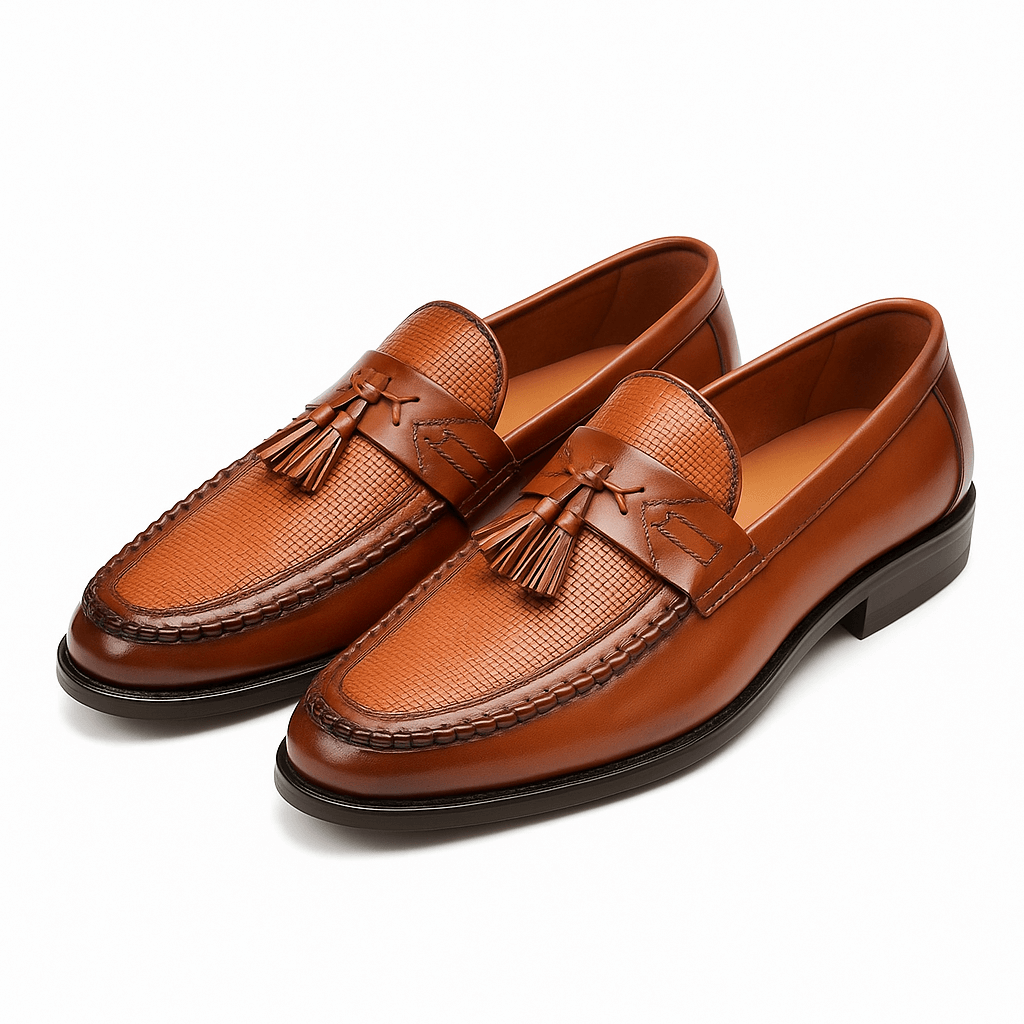 Bellivaro | Mocassins à enfiler pour homme avec pampilles | Empiècement tissé sur le devant