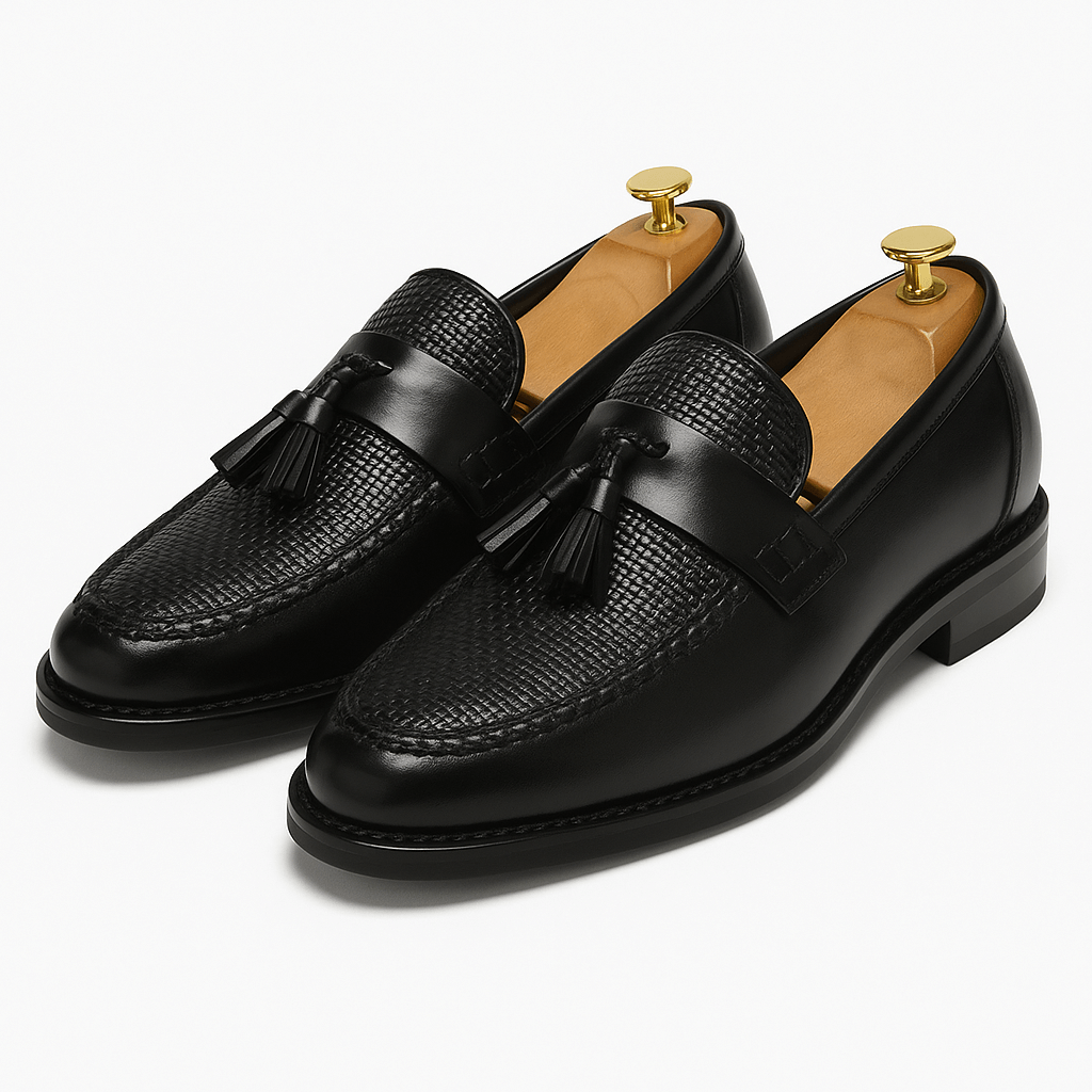 Bellivaro | Mocassins à enfiler pour homme avec pampilles | Empiècement tissé sur le devant