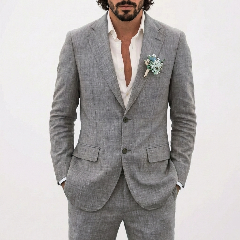 Costume de marié pour homme avec coupe décontractée et revers classique | Été