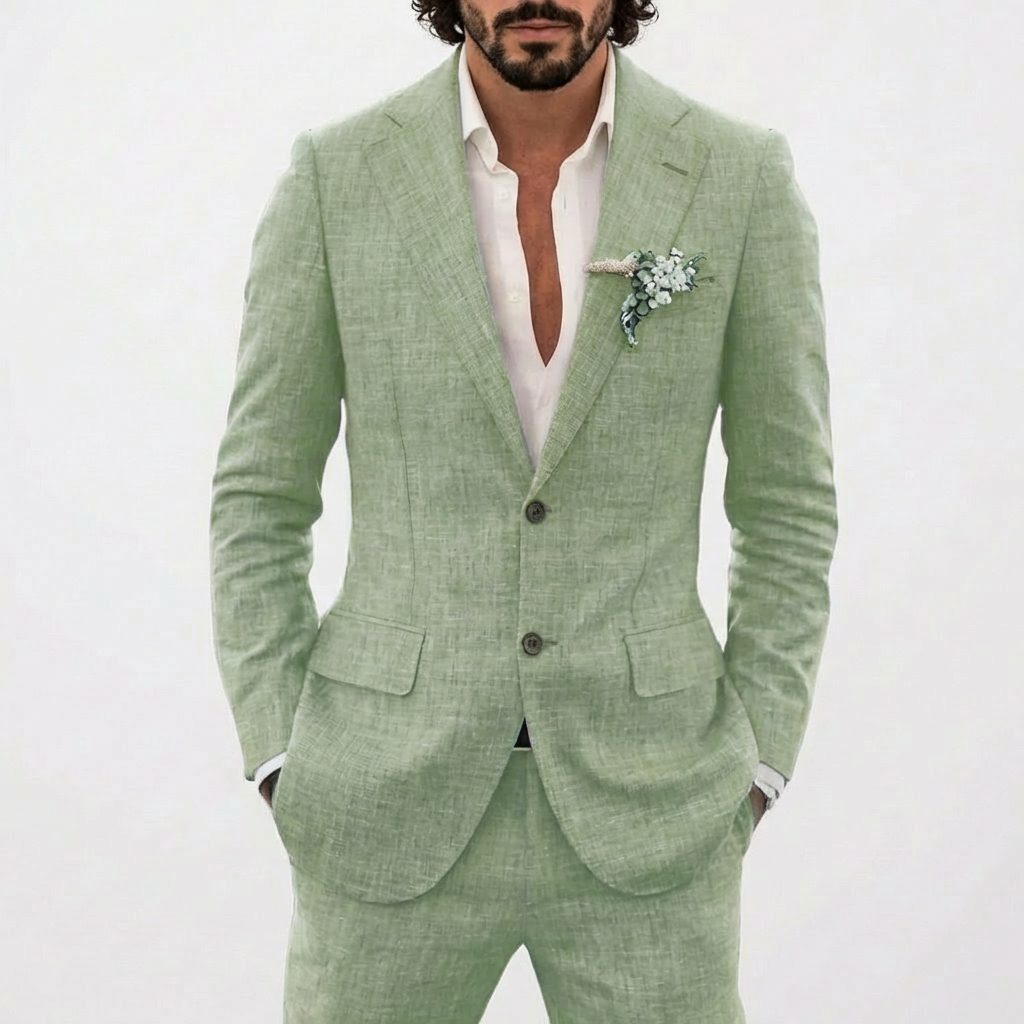 Costume de marié pour homme avec coupe décontractée et revers classique | Été