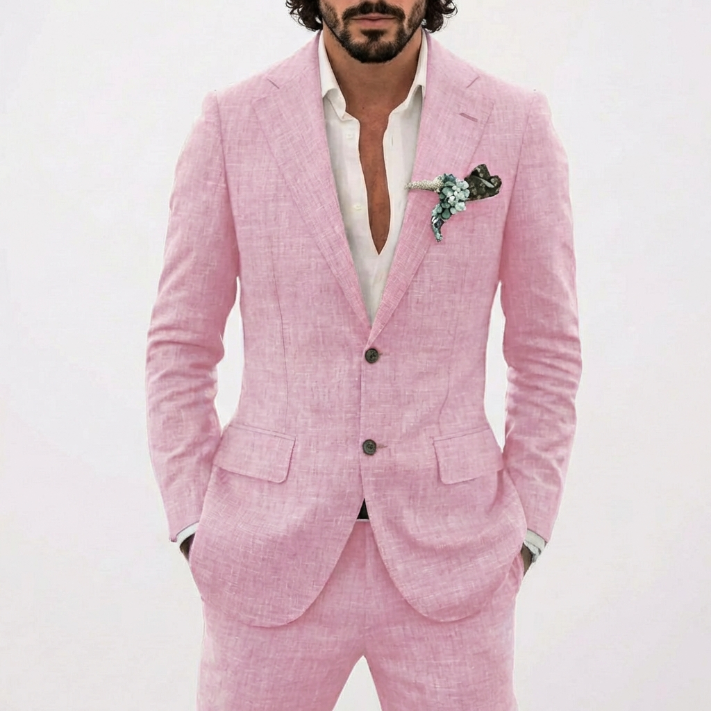 Costume de marié pour homme avec coupe décontractée et revers classique | Été