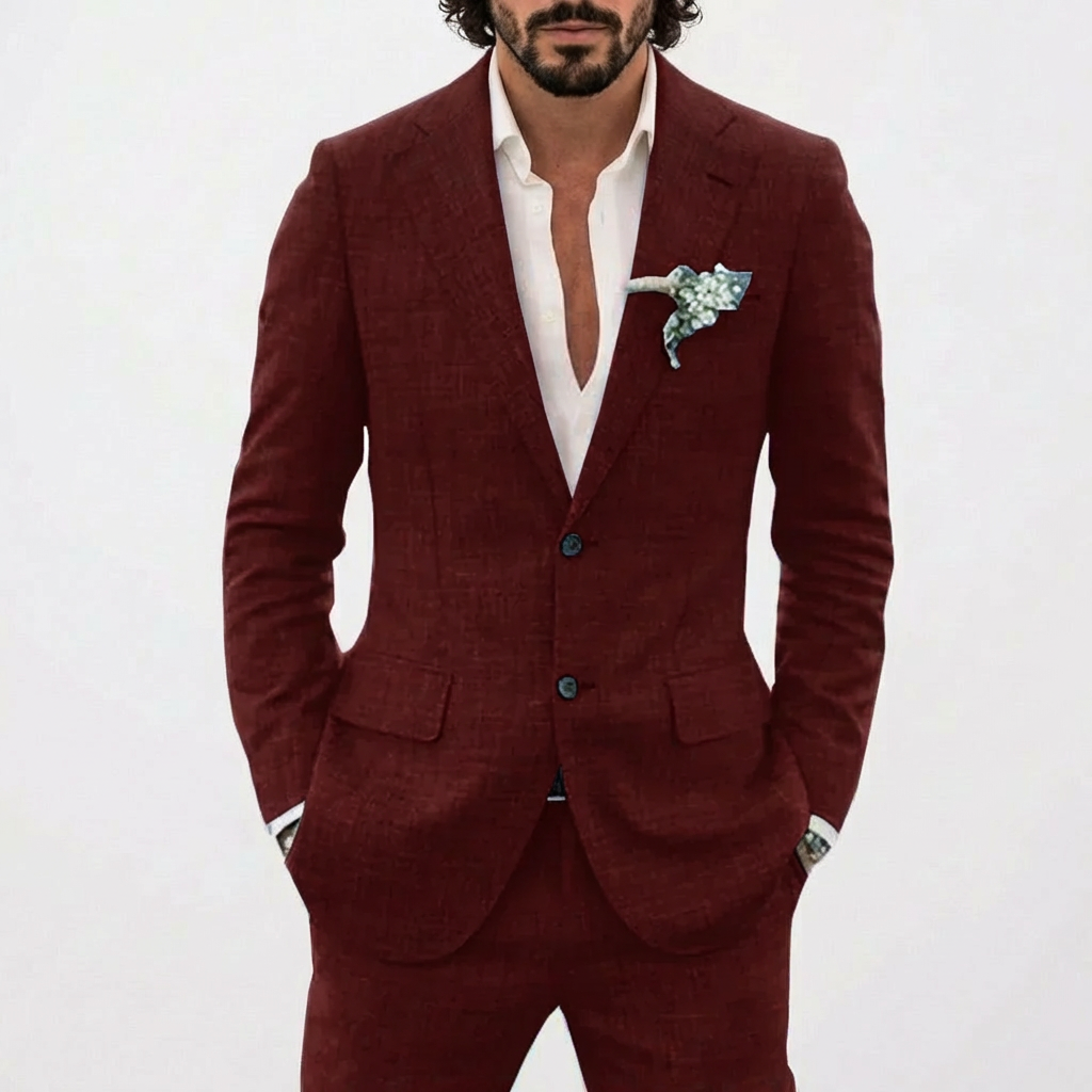 Costume de marié pour homme avec coupe décontractée et revers classique | Été