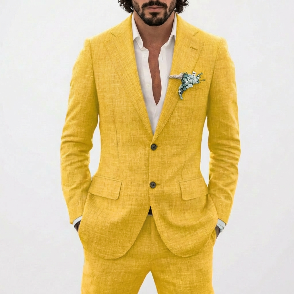 Costume de marié pour homme avec coupe décontractée et revers classique | Été