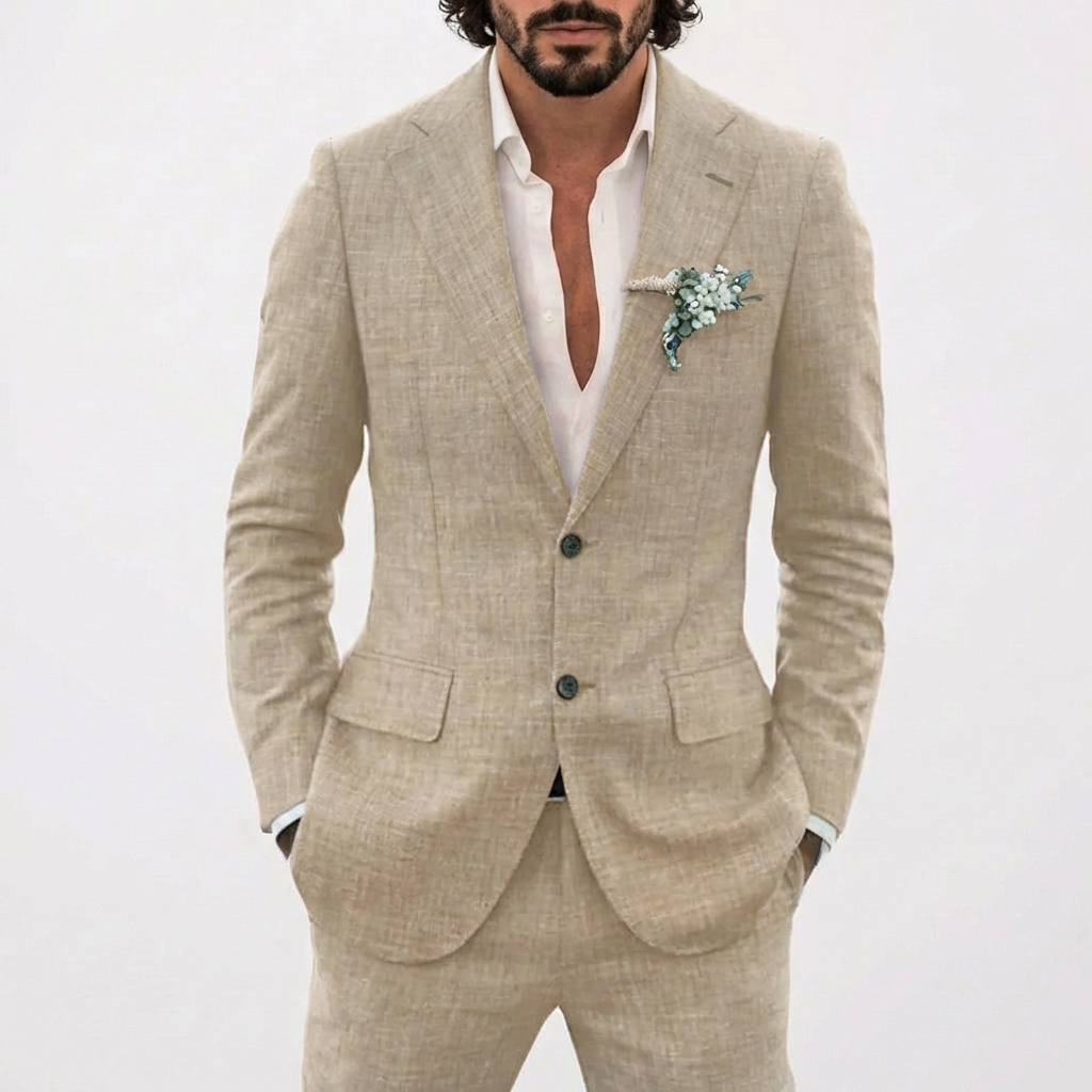 Costume de marié pour homme avec coupe décontractée et revers classique | Été