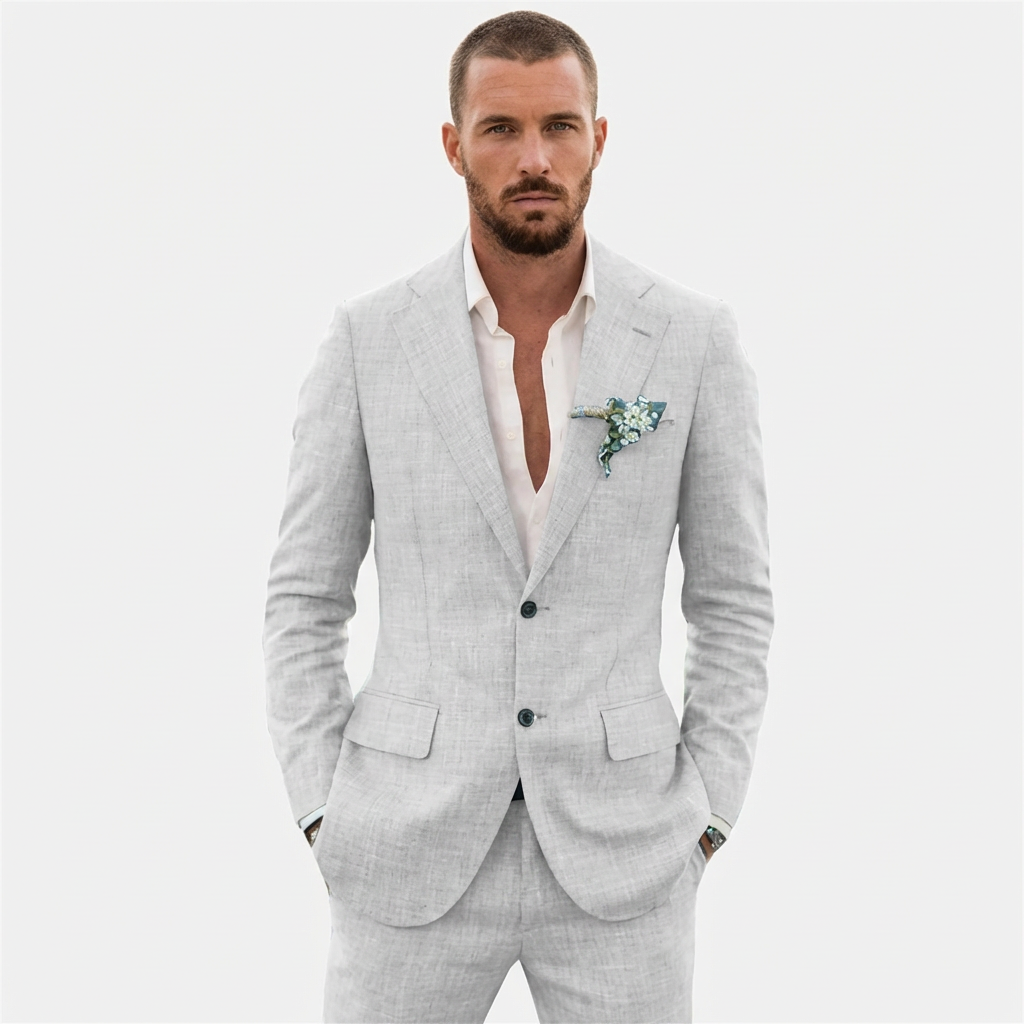 Costume de marié pour homme avec coupe décontractée et revers classique | Été