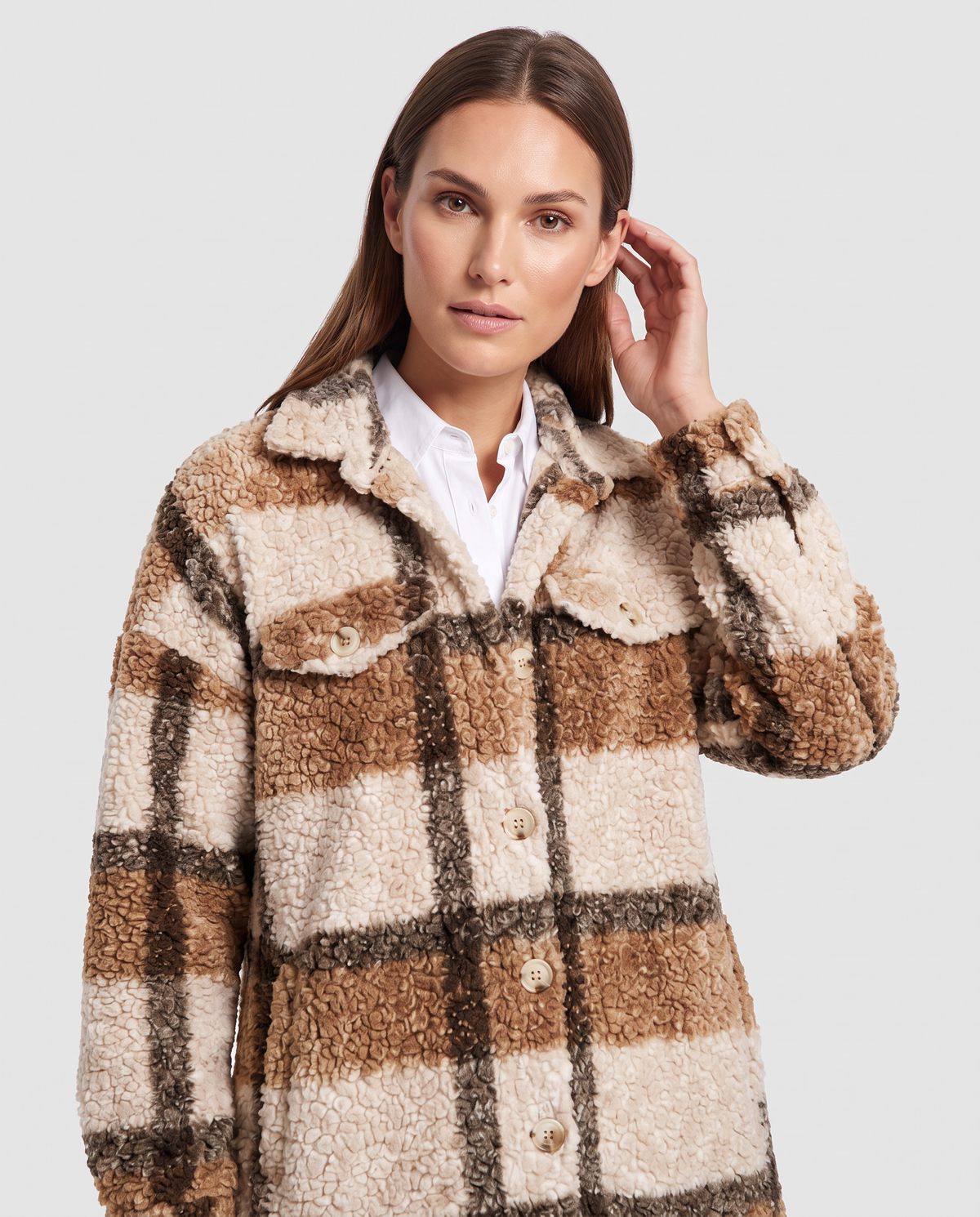 Oversized Ternet Teddyjakke til Kvinder med Lang Pasform