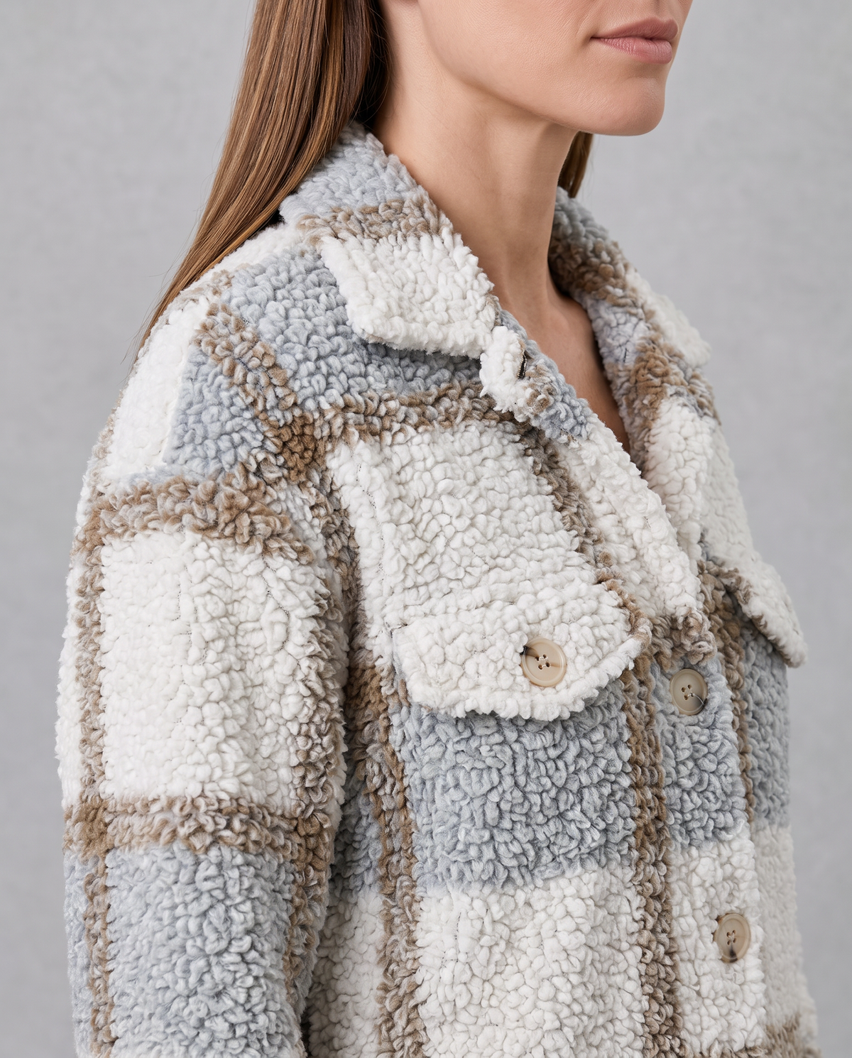 Oversized Ternet Teddyjakke til Kvinder med Lang Pasform