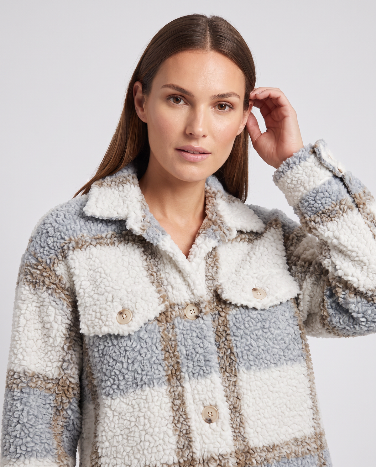 Oversized Ternet Teddyjakke til Kvinder med Lang Pasform