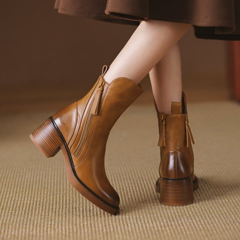 Bottines pour femmes à talon bloc et fermeture à glissière